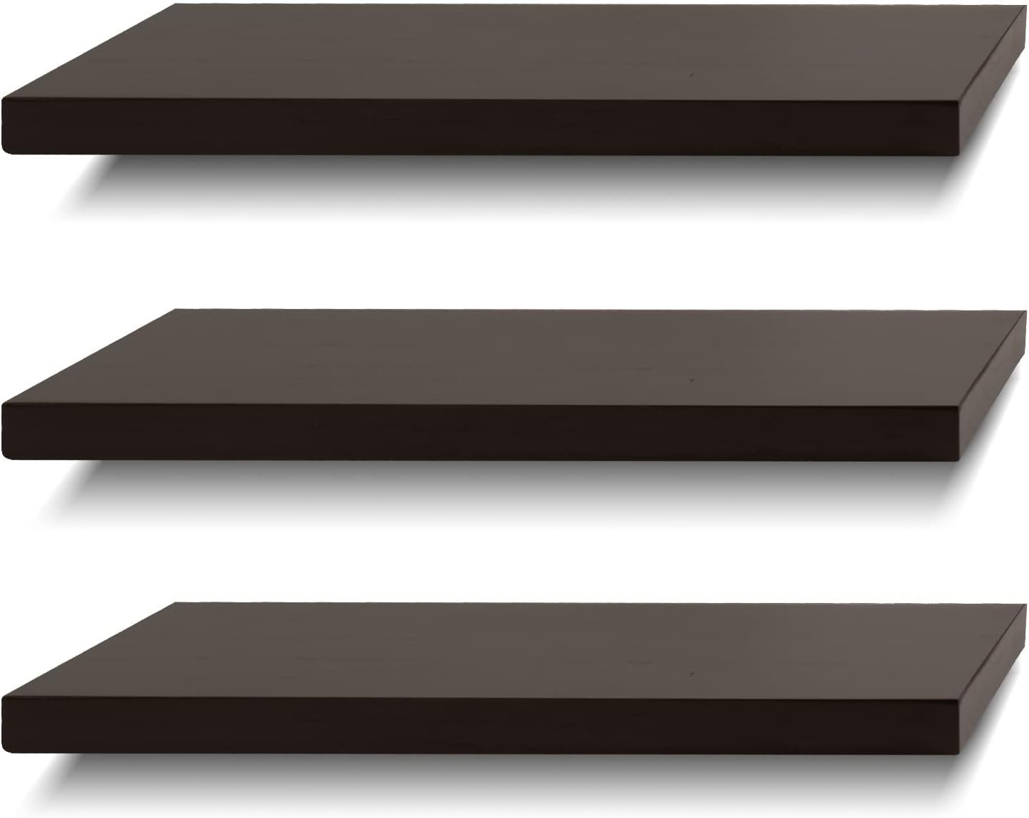 SAUMONIERES Floating Shelves Wall Shelf Solid Wood for Bathroom Bedroom Kitchen Set of 3, Espresso Wall Shelves