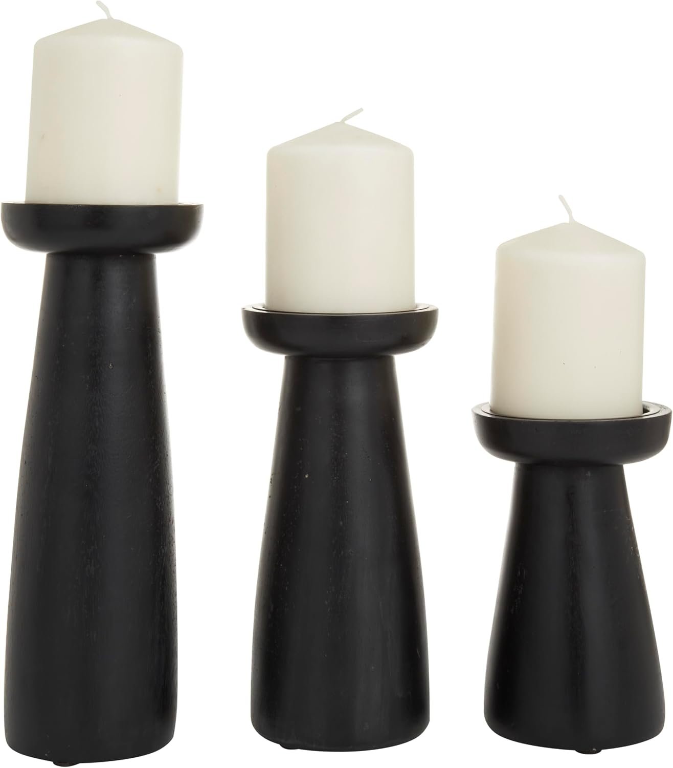 Deco 79 Mango Wood Decorative Candle Holder Pillar Candle Stand, Set of 3 Candlestick Holder 10″, 6″, 8″ H, Black