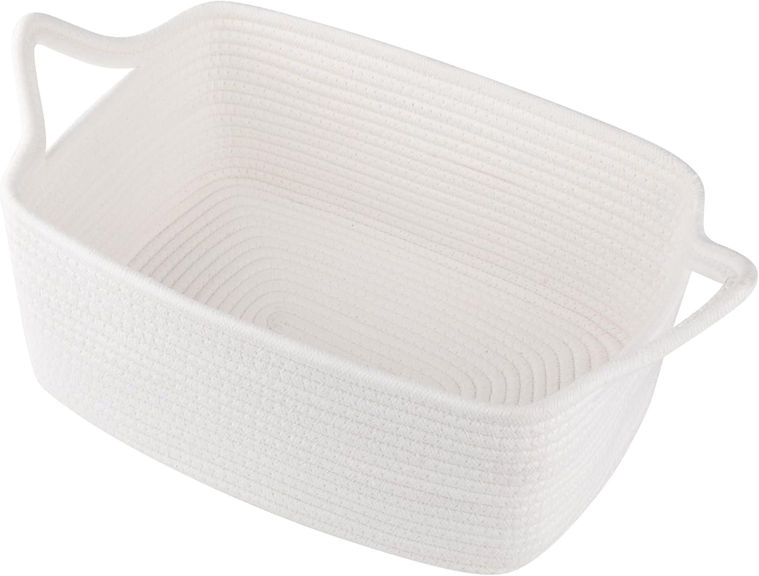 OIAHOMY Woven Basket, Gift Basket Empty with Gift Bags and Ribbons, Rope Baskets for Baby Showers,Halloween, Storage Baskets with Handles for Nursery, Pet Toy Organizer – White