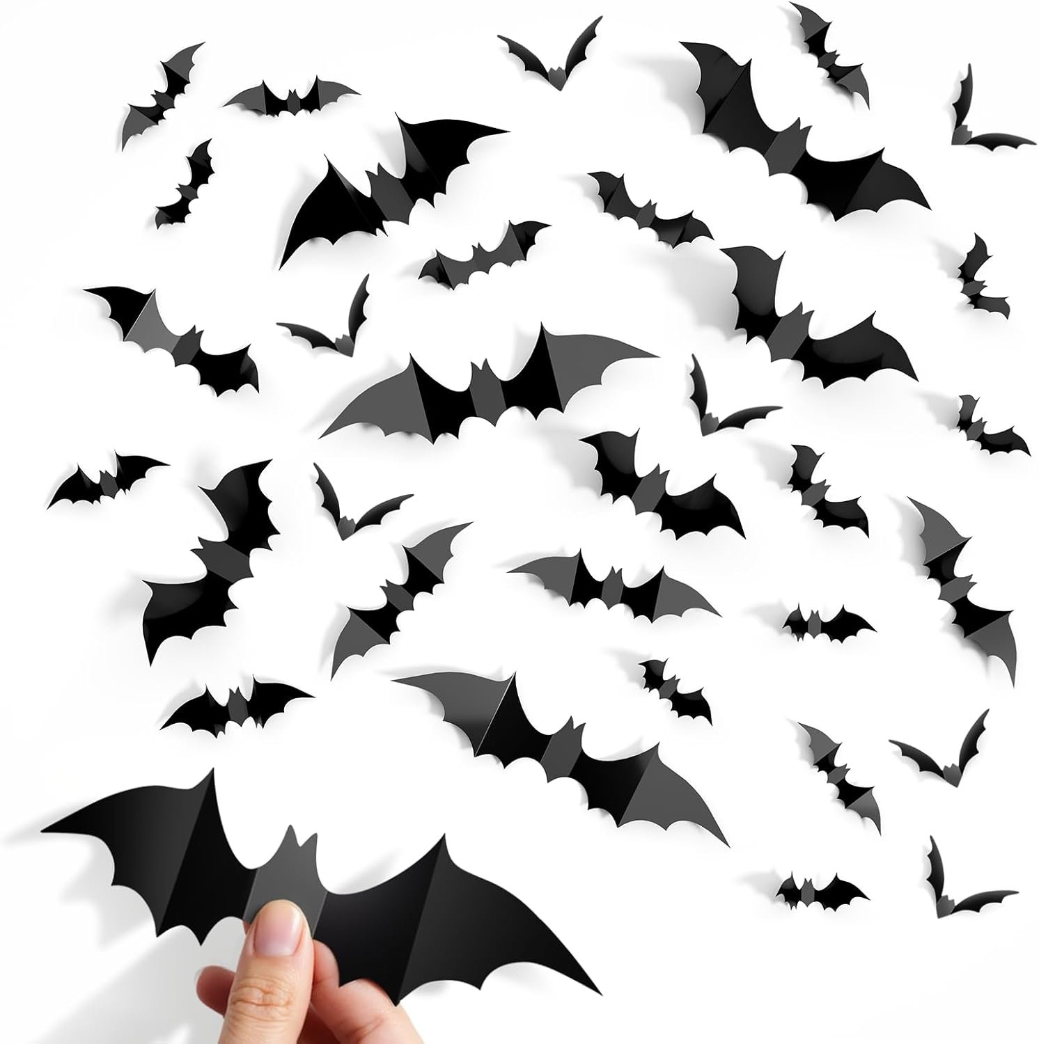 140Pcs Bats Halloween Decor, Spooky Halloween Party Supplies Stickers, 3D Bats Wall Decal, Cute Halloween Decorations Indoor for Bedroom, Bathroom, Home, Door, Window, Office