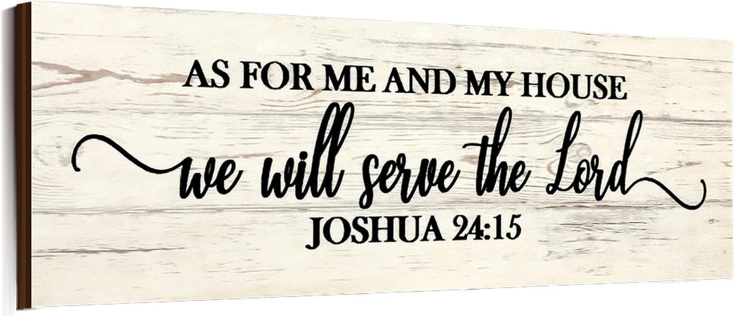 Jetec Christian Wall Art Decor, As for Me and My House We Will Serve the Lord Wooden Plaque Decor for Church Home Farmhouse Bible Verse Scripture Wall Signs (17 x 6 Inch, Joshua)