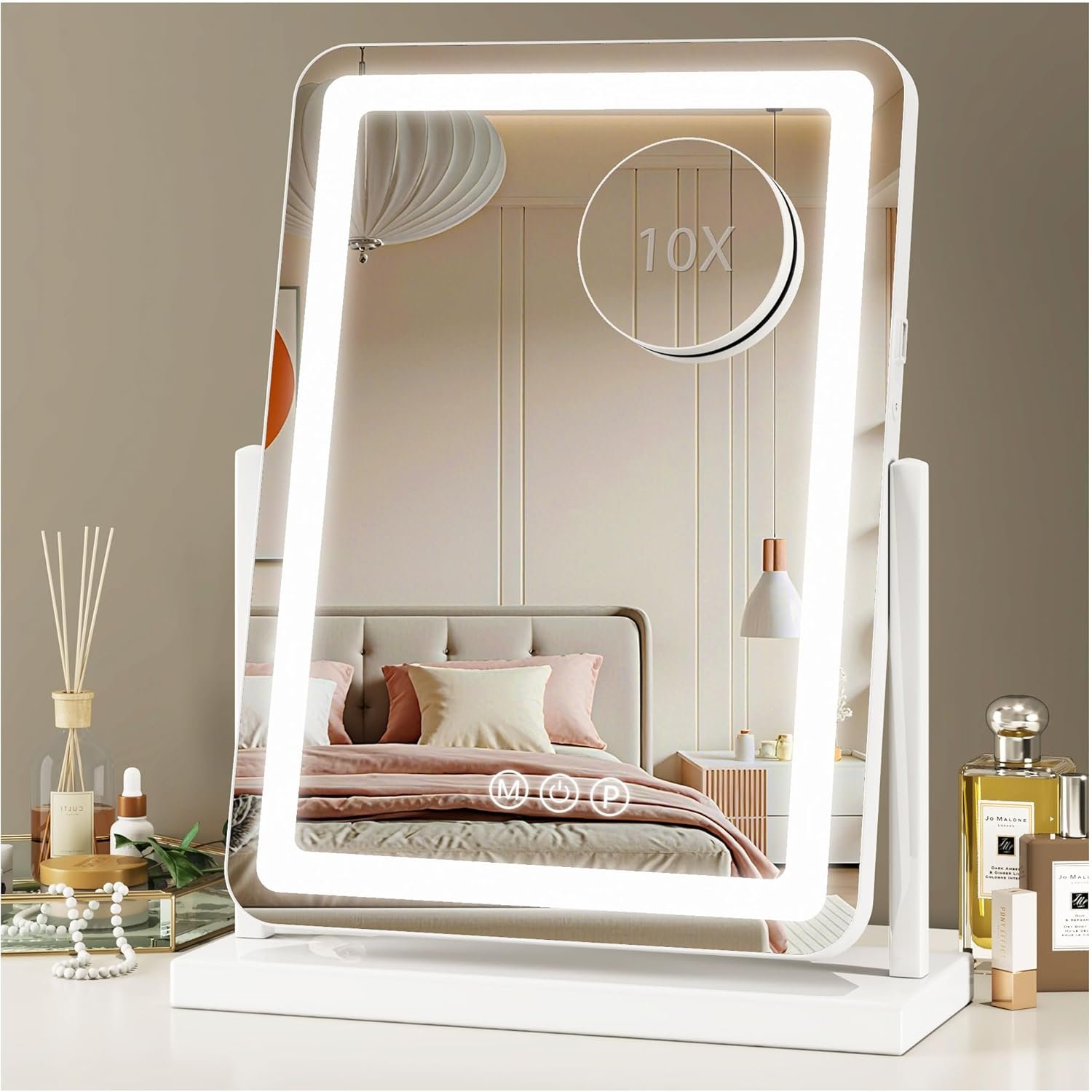 Vanity Mirror with Lights, 18″x13″ Hollywood Lighted Makeup Mirror for Tabletop & Bedroom 3 Color Lighting Modes Smart Touch Control 360° Rotation Detachable