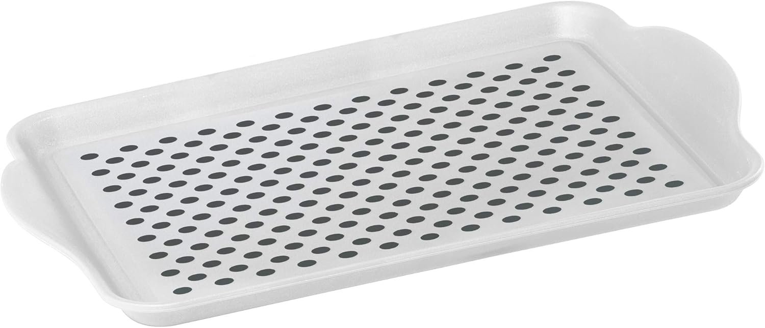 OGGI Anti Slip Serving Tray with Handles- White Rectangle Server – Ideal for Eating, Breakfast Tray, Food Tray, Appetizer, Serving