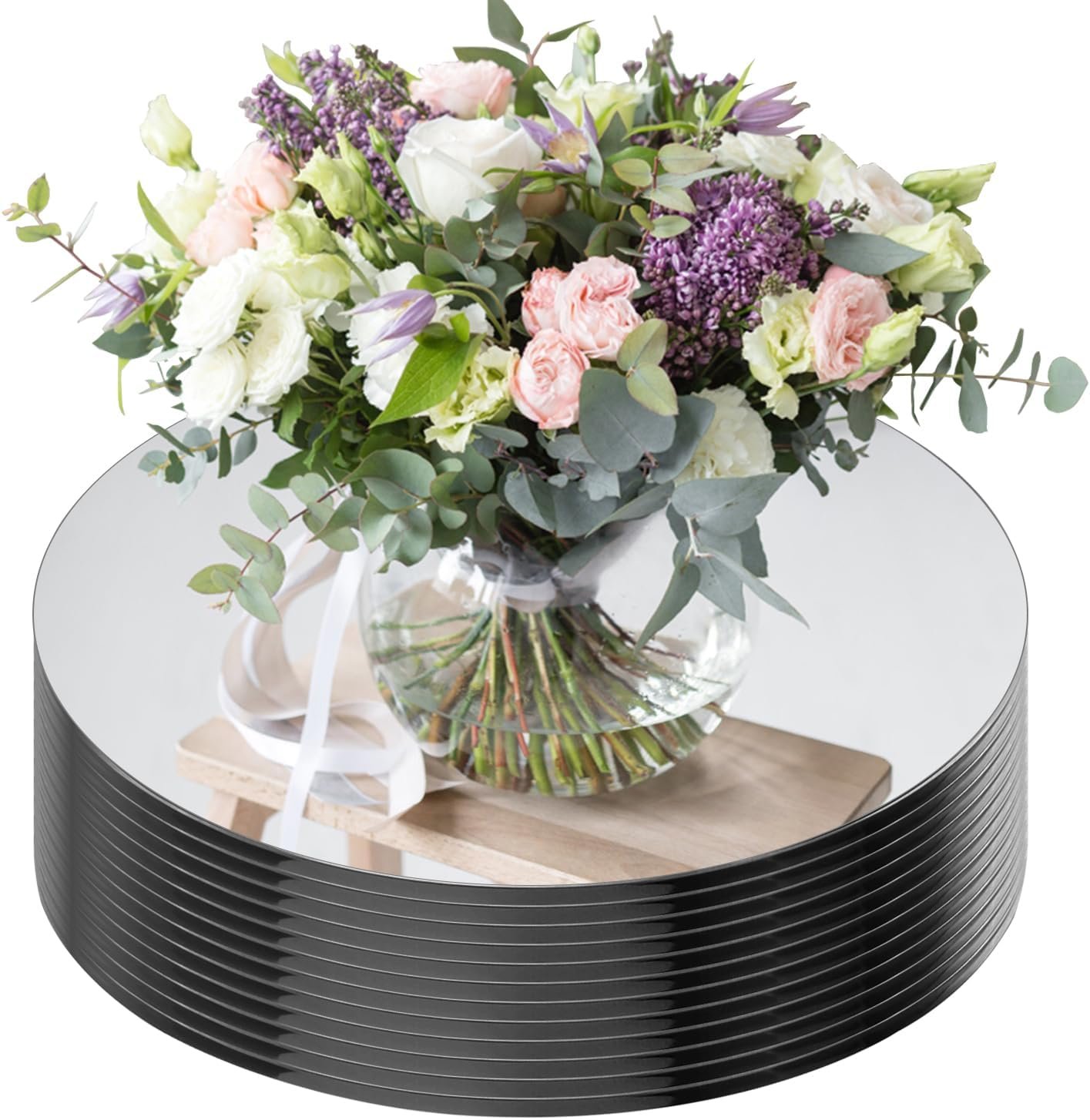 Seelenruhe 12″ Round Mirrors for Centerpieces for Tables, Round Mirrors Trays Plates for Centerpieces, Wedding Decorations, Baby Shower Party, Christmas Decorations, 2mm, 12 PCS