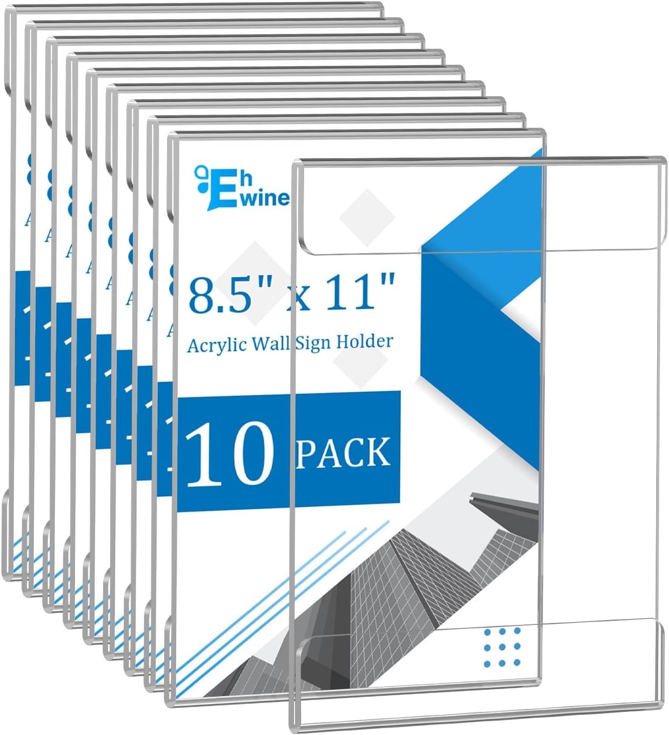EHWINE 10 Pack 8.5×11 Wall Mount Acrylic Sign Holder, Wall Signs Photo Menu Flyer Display Holders, Plastic Clear Acrylic Frames for Office Home Hotel Business Store (with Adhesive Tape)