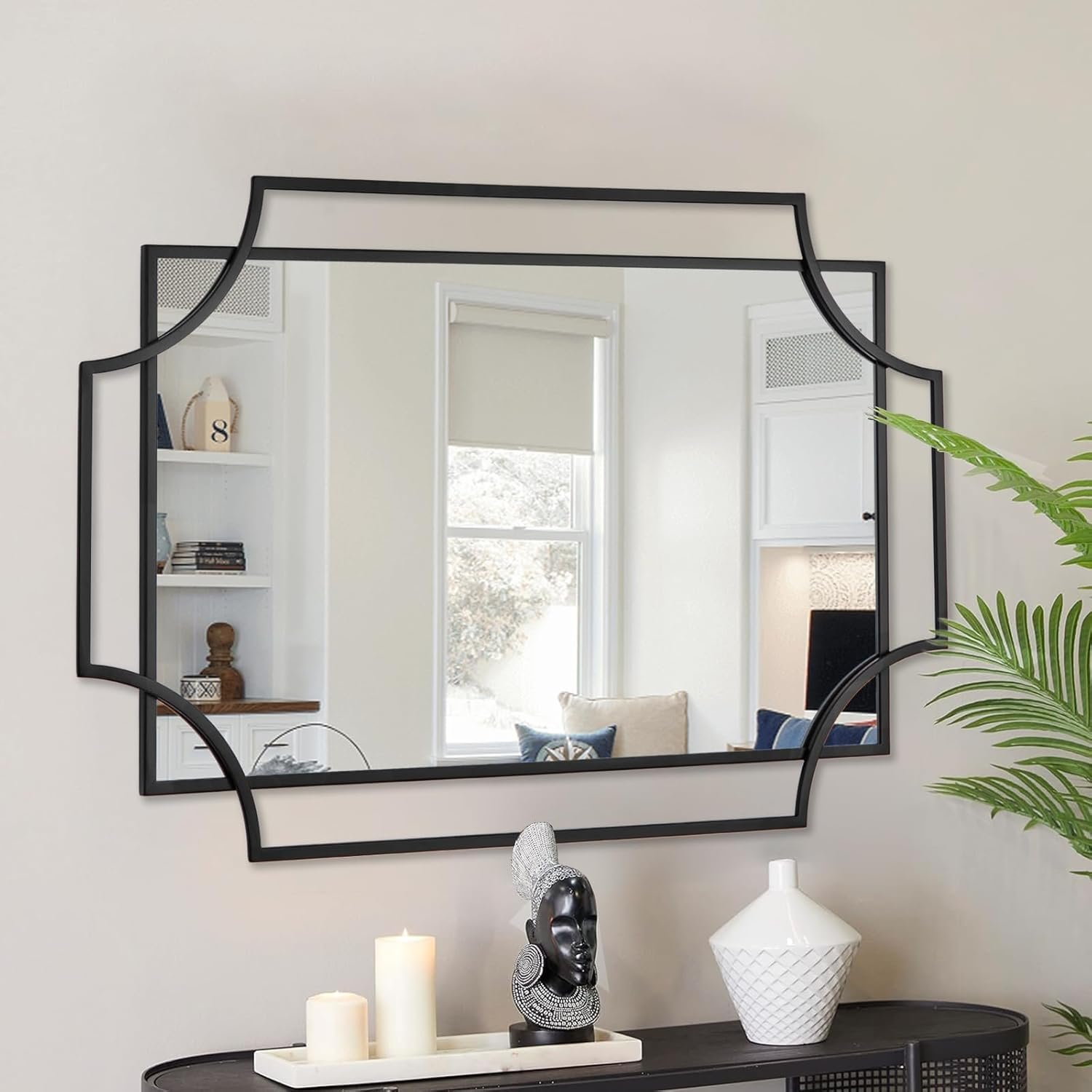 Black Wall Mirror for Living Room, 36”X24” Black Bathroom Mirror with Metal Frame, Antique Decorative Mirror for Living Room, Entryway, Dining Room Decor