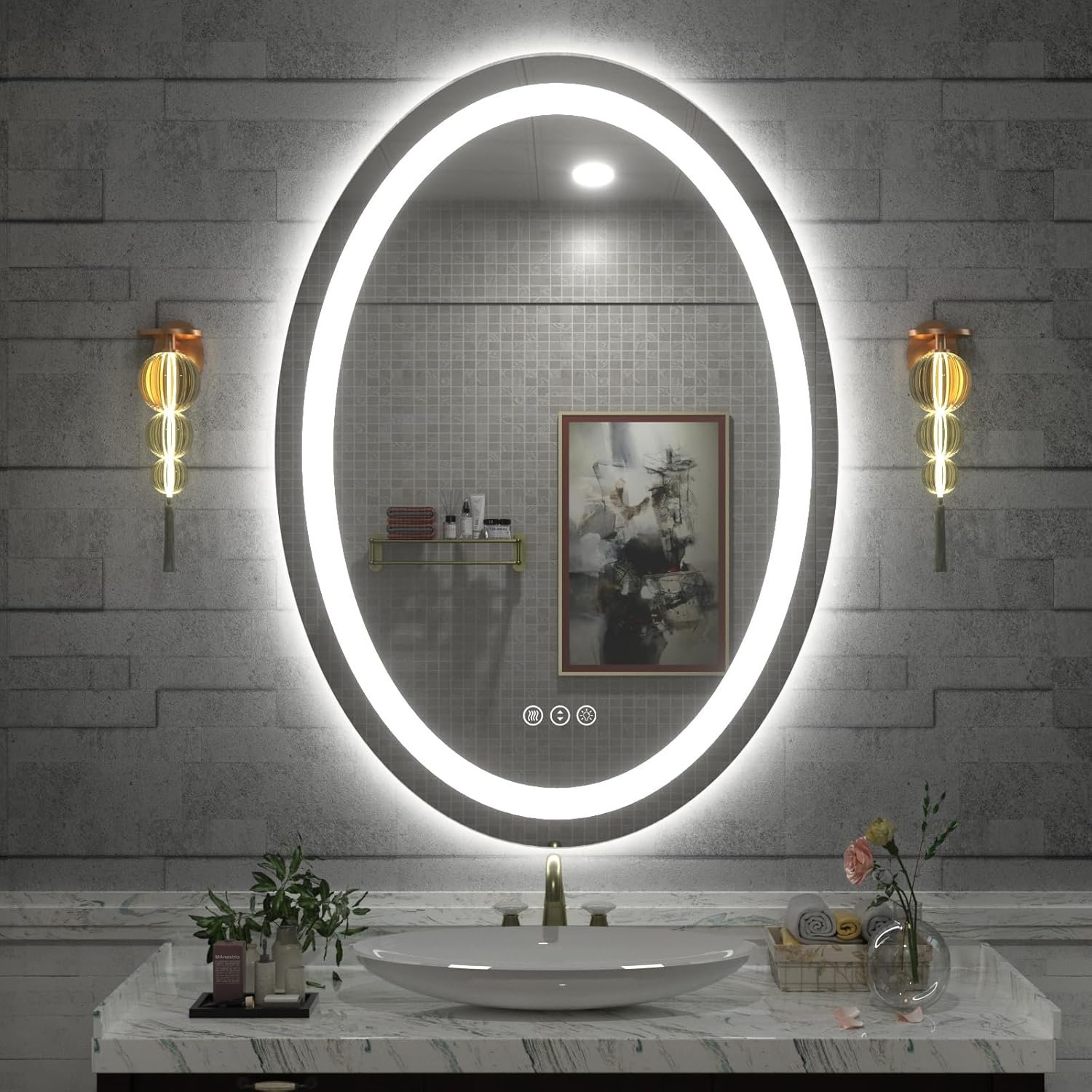 SMIROR Oval LED Bathroom Mirror 24×36, Lighted Vanity Mirror for Wall, Anti-Fog, Shatter-Proof, Dimmable, Memory, 3 Colors (Front Lights + Backlit)