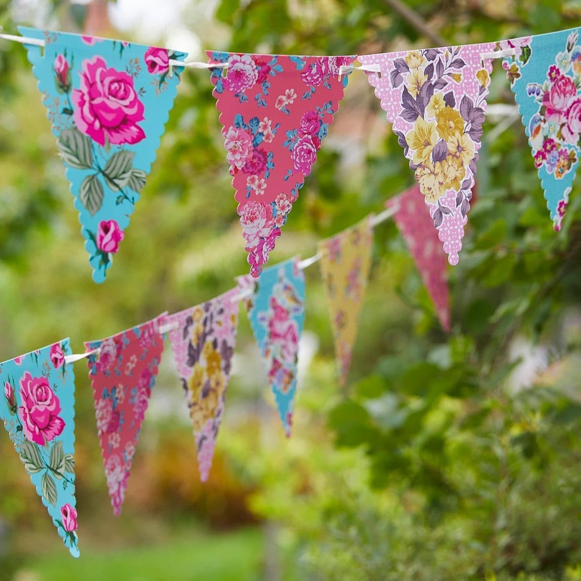 Talking Tables 13ft Vintage Floral Paper Bunting | Afternoon Tea Party Decorations, Wedding, Mother’s Day, Bridgerton Birthday Decorations | Floral Banner & Décor, Bridal Shower, Baby Shower