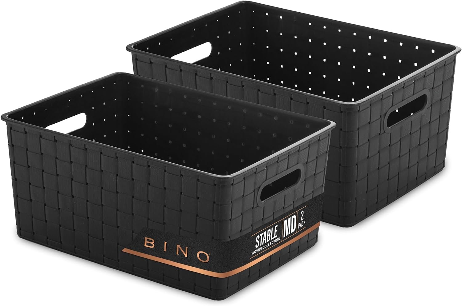 BINO | Plastic Storage Baskets Medium – Black | THE STABLE COLLECTION | Multi-Use Storage | Rectangular Cabinet Organizer | Baskets For Organizing with Handles | Home Office Organization and Storage