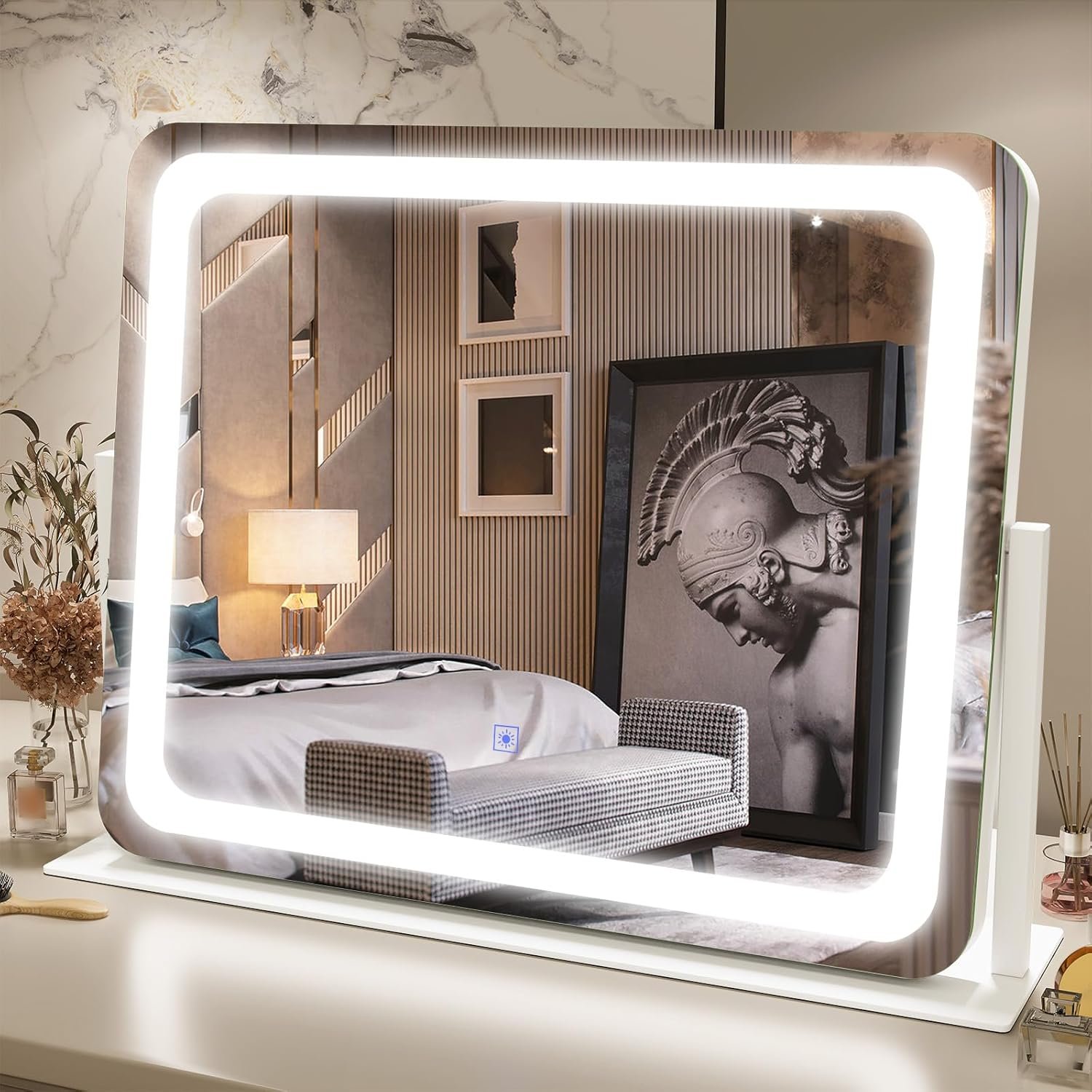 FENNIO Vanity Mirror with Lights 22”x17” Makeup Mirror with Lights,Vanity Mirror Touch Screen with 3-Color Lighting,Dimmable,for Vanity Desk Tabletop