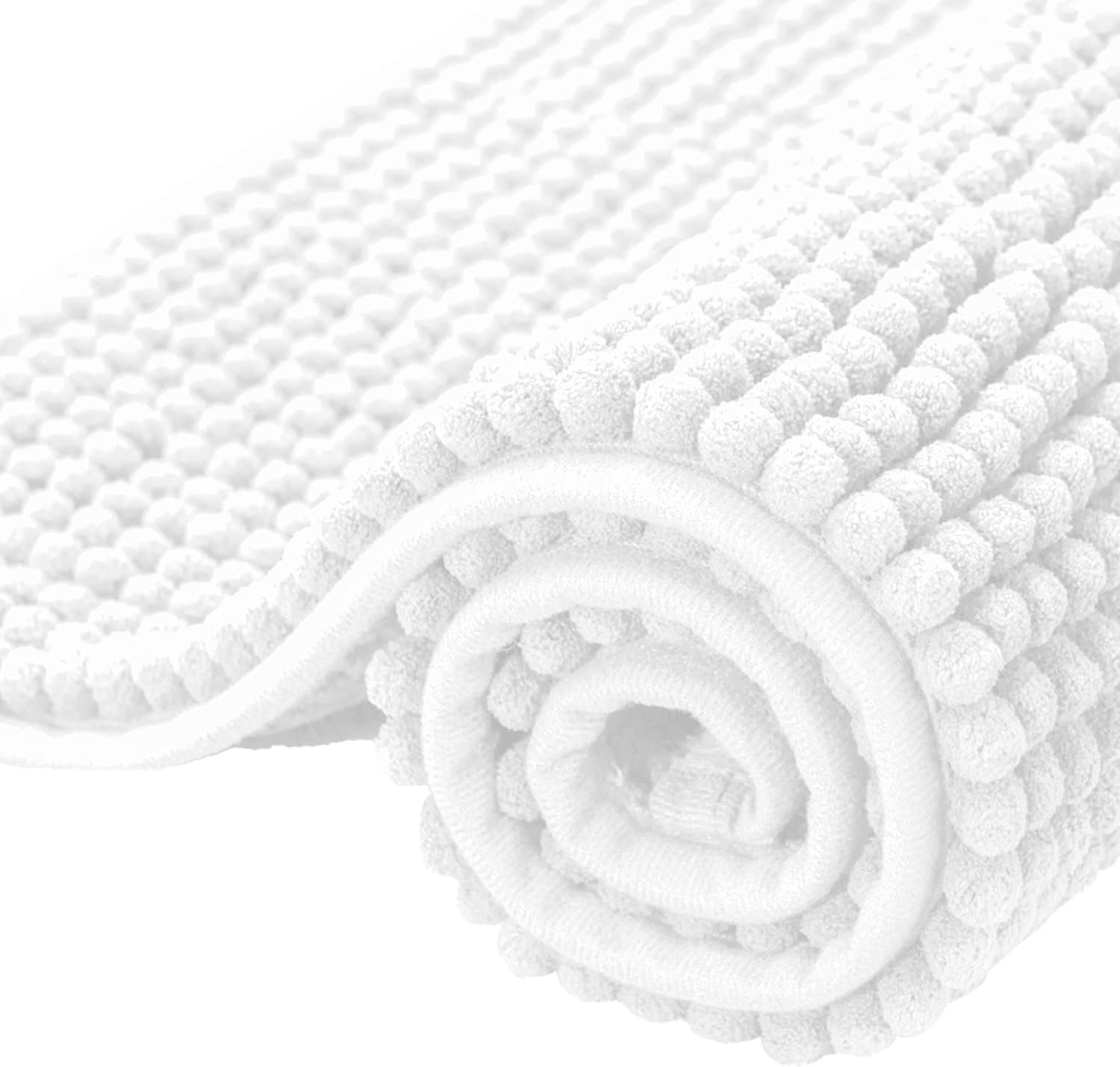 SUBRTEX Bathroom Rugs Chenille Bath Rug Soft Short Plush Bath Mat Soft Shower Mat Water Absorbent Shower Mat Quick Dry Machine Washable(White,16″ x 24″)