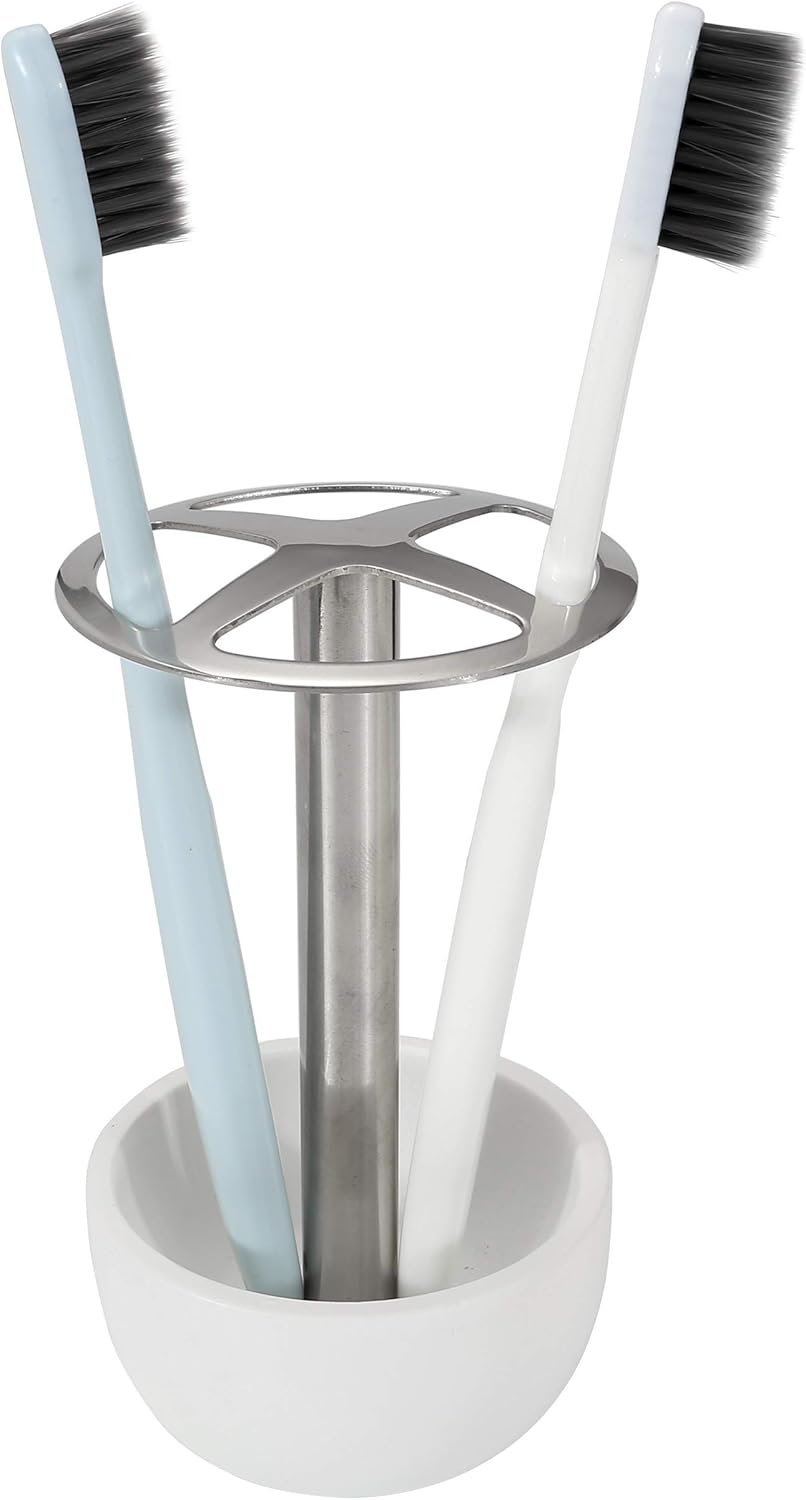 CozyCabin Toothbrush Holder Stand, for Razor, Bathroom Vanity Countertop, Stainless Steel Toothbrush Bathroom Organizer (White)