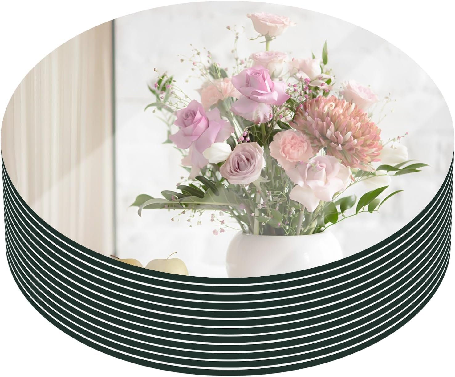 VASUHOME 12″ Round Mirror Centerpieces for Tables, Glass Circle Mirror Plates with Smooth Edge and Cushioned Feet, Ideal for Wedding and Party Decorations, 2mm Thick