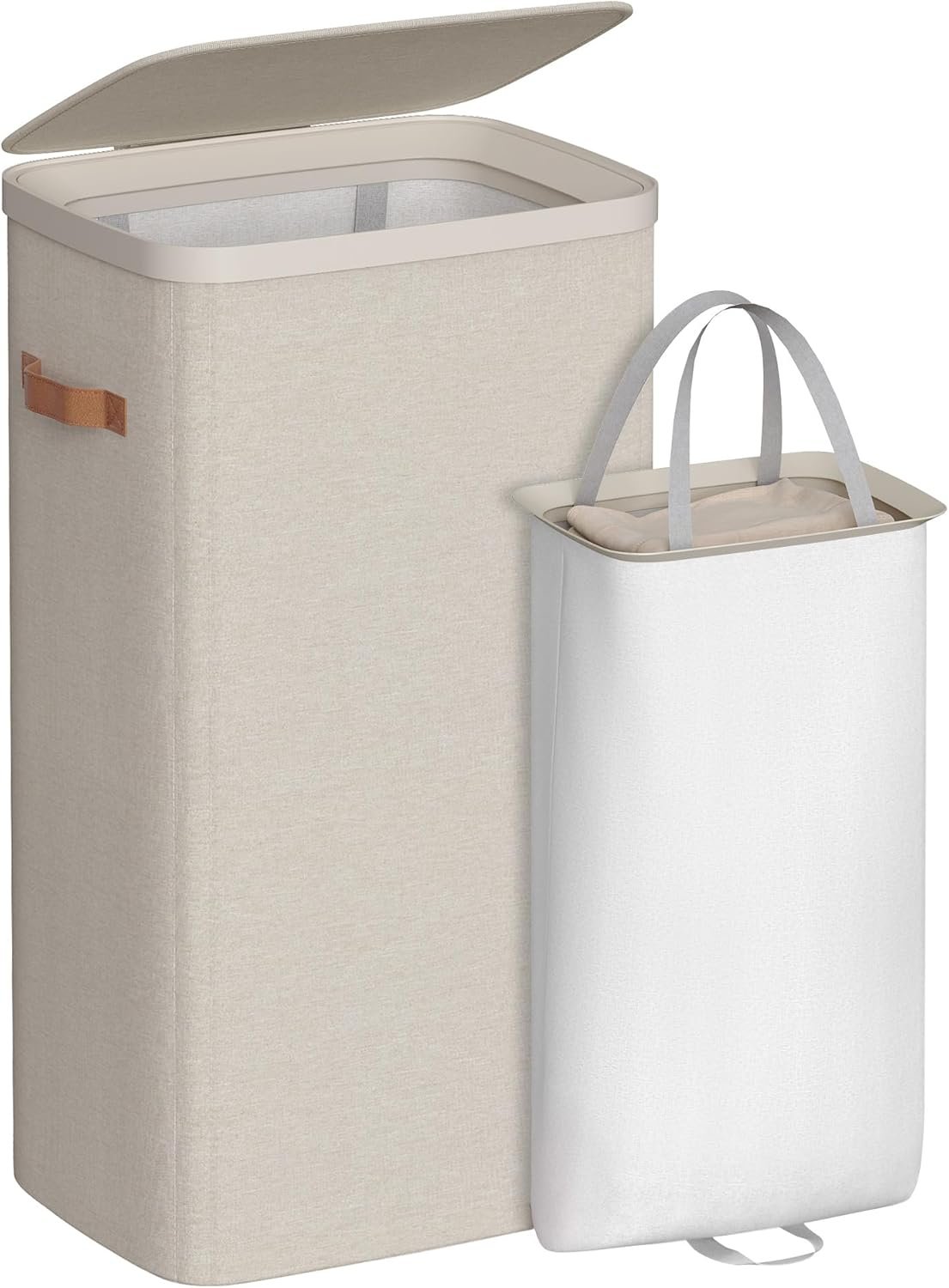 SONGMICS Laundry Basket, 26.4 Gal. Laundry Hamper, Easy Assembly, with Lid and Handles, Removable Liner, 16.5 x 12.6 x 29.5 Inches, Cappuccino Beige ULCB811LH01