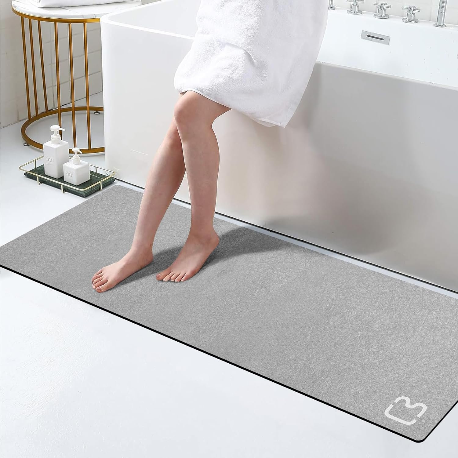 Bathroom Runner Mat Rugs Long Diatomite Stone Bath Mat Large Super Absorbent Diatomaceous Earth Bath Mat Non Slip Rubber Backed Fast Dry Shower Mat Thin Bathroom Rugs Floor Mat,15.7″x47.2″,Grey