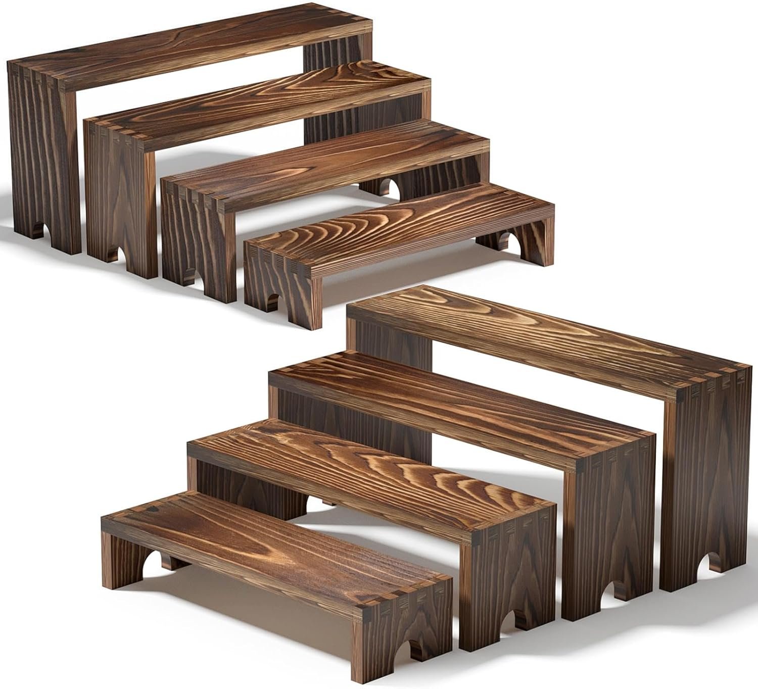 2 Set Large Wooden Tiered Riser Display Stands for Vendor Events,Stackable Wooden Cupcake Stand,Farmhouse Decor Wood Dessert Table Display Set,Vendor Booth Display Items,Food Display Risers for Party（12-11.2-10.4-9.6IN）