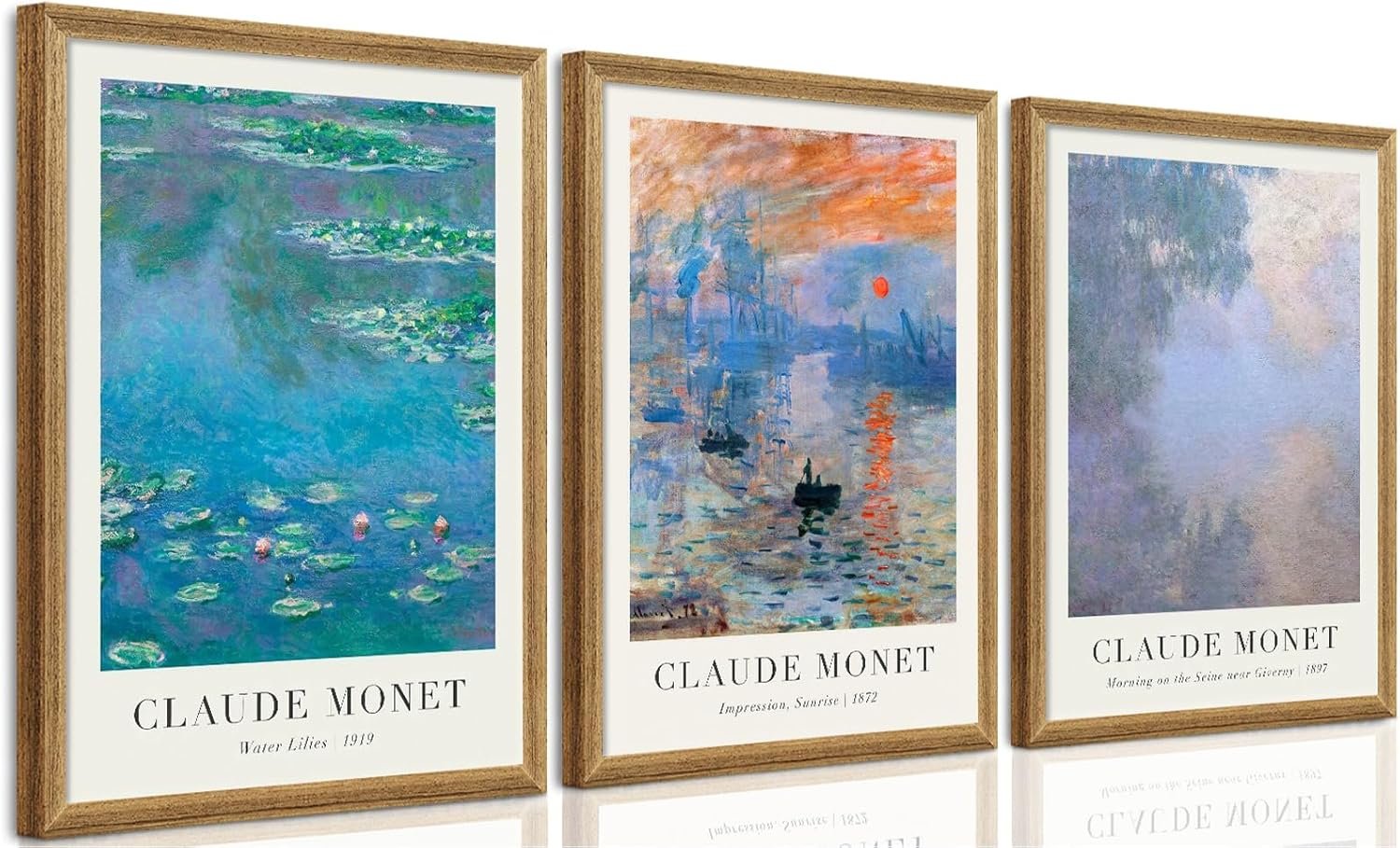 SYWENNOI 3 Pieces Wood Frames Vintage Canvas Wall Art, Claude Monet Impressionism Art Wall Decor, Minimalist Classic Botanical Designs Painting Prints for Living Room Bedroom Offices 12×16 Inch