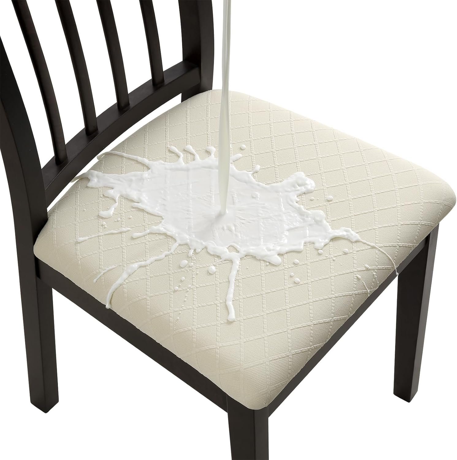 Fuloon Waterproof Seat Cushion Covers 6 PCS, Stretch Jacquard Chair Seat Covers Washable Dining Room Chair Slipcovers Removable Kitchen Cushion Protector (6, Waterproof-Beige)