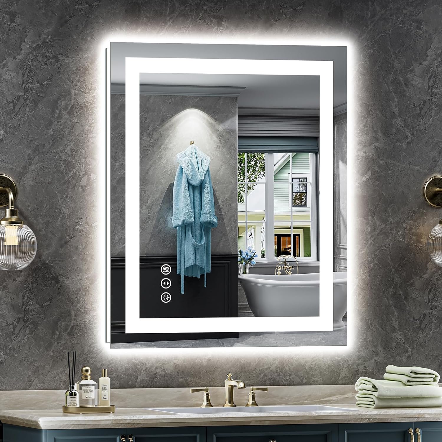 24″x32″ LED Bathroom Mirror with Lights, Backlit & Front Lit, Anti-Fog Lighted Bathroom Vanity Mirror for Wall, Memory Function, Dimmable, HD Tempered Glass, Shatter-Proof