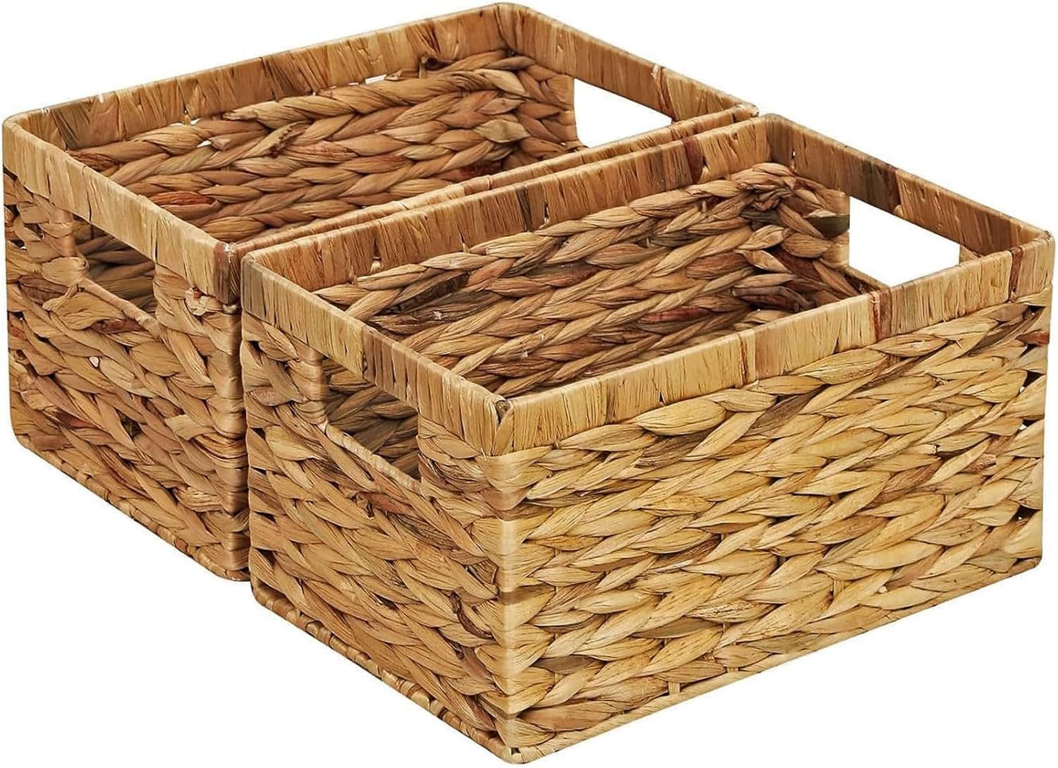 Rectangular Storage Basket 2PCS Water Hyacinth Baskets,Hand-Woven Baskets with Handles,12.99×7.08×8.26″for Living Bedroom Organizing Shelves