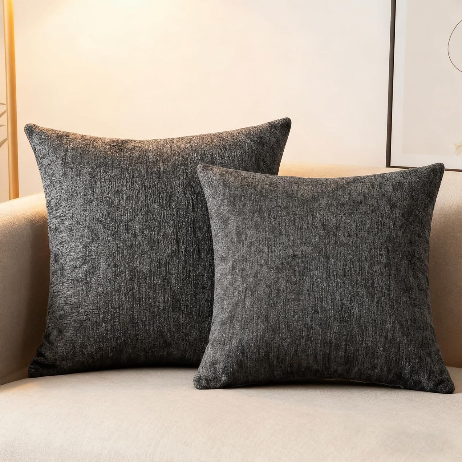 Throw Couch Pillow with Insert 18×18 Inches Set of 2 Square, Cute Modern Home Fall Decor for Living Room Sofa Bed Cushion Accent Case, Anthropologie Style Home Decor (Agate Gray #P2-15)