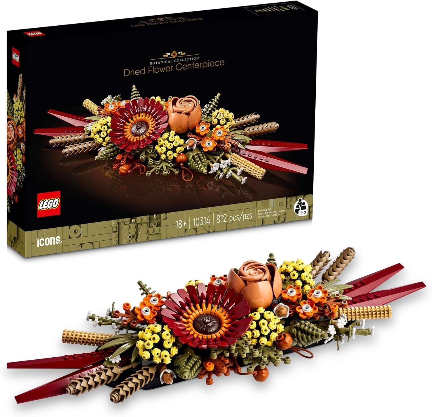 LEGO Icons Dried Flower Centerpiece Building Sets for Adults, Ages 18+ Years – Fall & Thanksgiving Decorations for Dinner Table or Mantel – 10314
