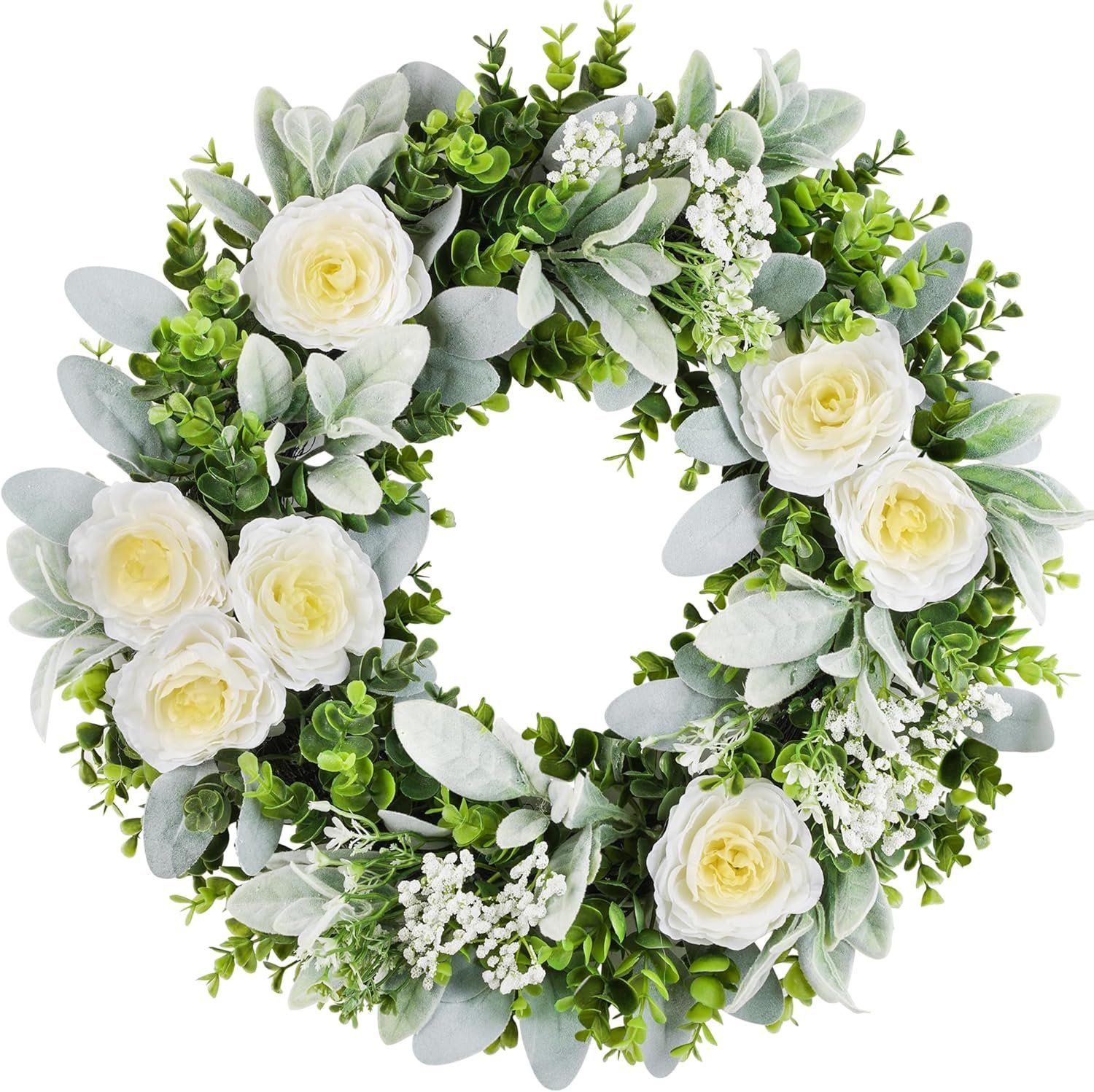 20 Inch Boxwood Wreaths Front Door with Roses Perfect for Winter Summer Spring All Season Year Round Decor Ideal for Front Door Indoor Outdoor Windows Farmhouse