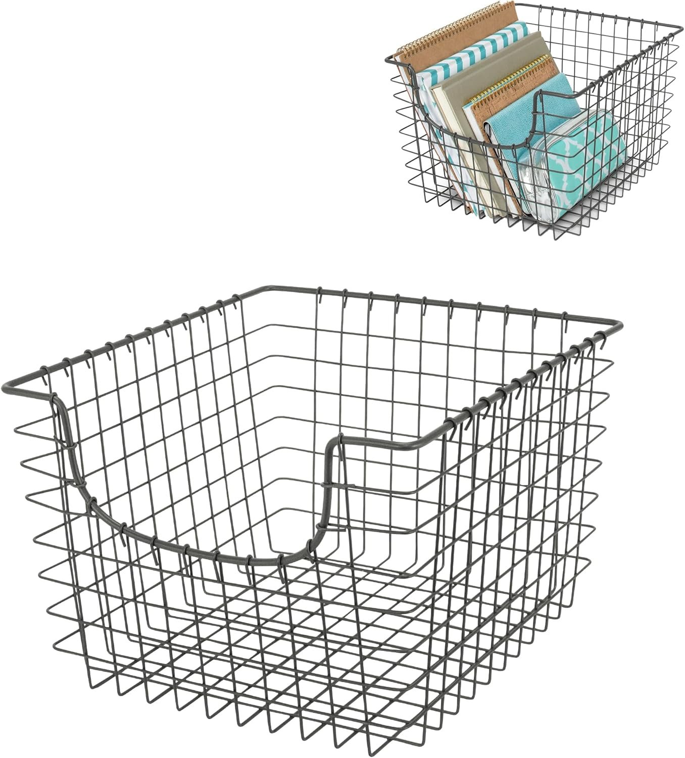 Spectrum Wire Basket for Organizing (Medium, Industrial Gray) – Sturdy Scoop Pantry Basket Storage – Wire Storage Basket Organizer for Kitchen, Shelf, Closet, Bathroom, Garage & More