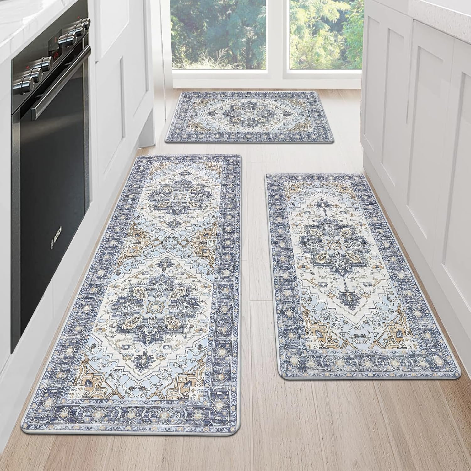 Cushioned Kitchen Rug Sets 3 Piece Anti Fatigue Kitchen Mats for Floor Non Slip Waterproof Kitchen Rugs and Mats Comfort Standing Mat Runner for Home Office,Sink,Laundry