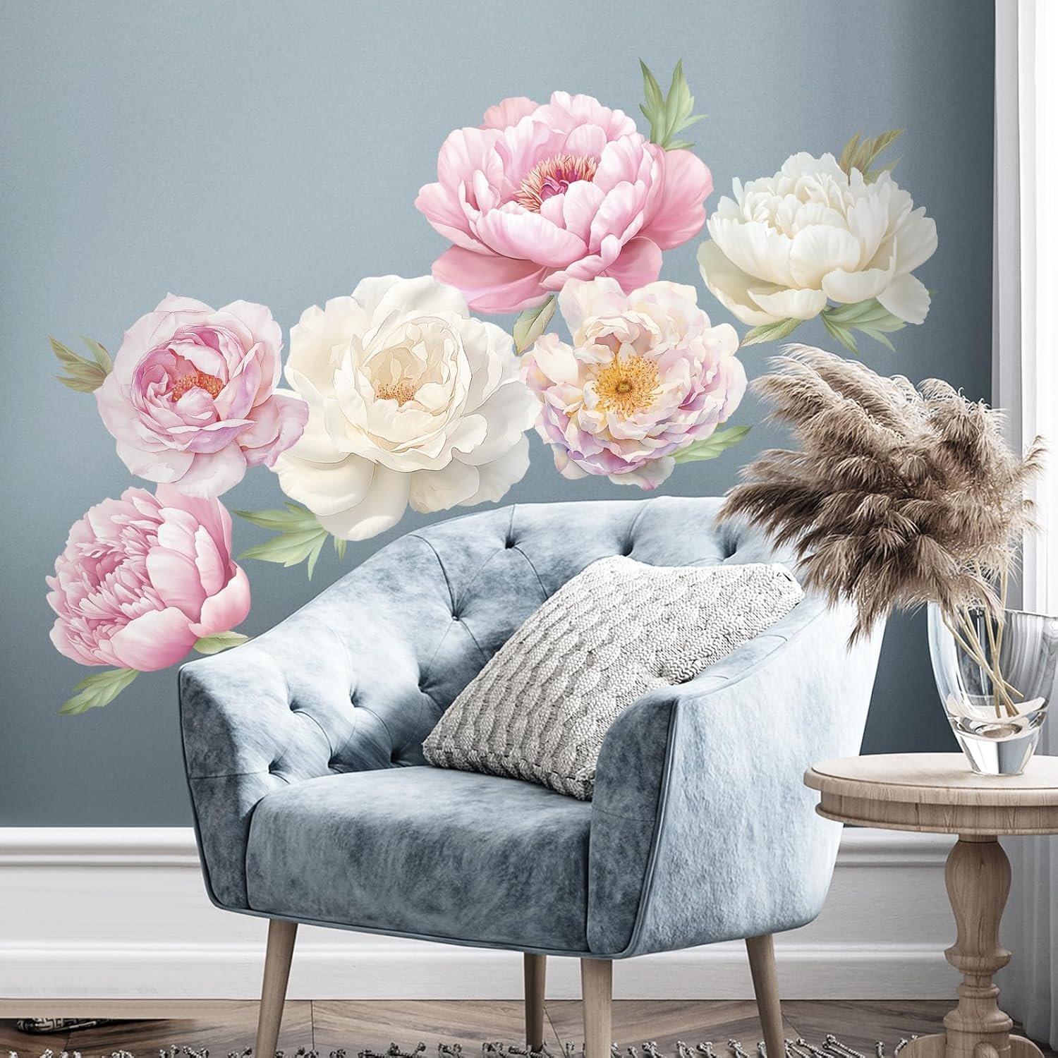 Set of 6 PCS Large Peony Wall Sticker Peel and Stick, Self-Adhesive Vinyl Flower Wall Decal, Realistic Floral Wall Decor Art Home Decoration for Living Room Bedroom