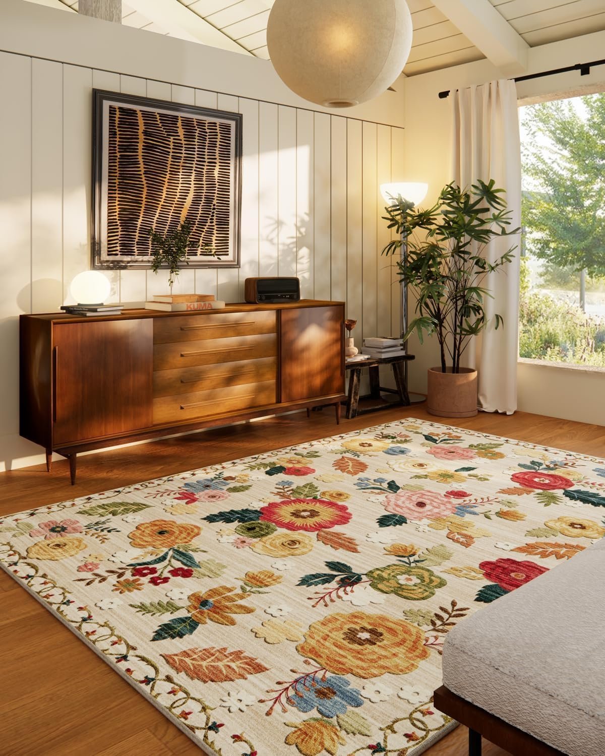 8×10 Area Rugs for Living Room: Washable Rug Stain Resistant Distressed Vintage Floral Rug Non Slip Low Pile Faux Wool Soft Large Area Rugs for Bedroom Bedside Farmhouse Dining Room Kids Nursery