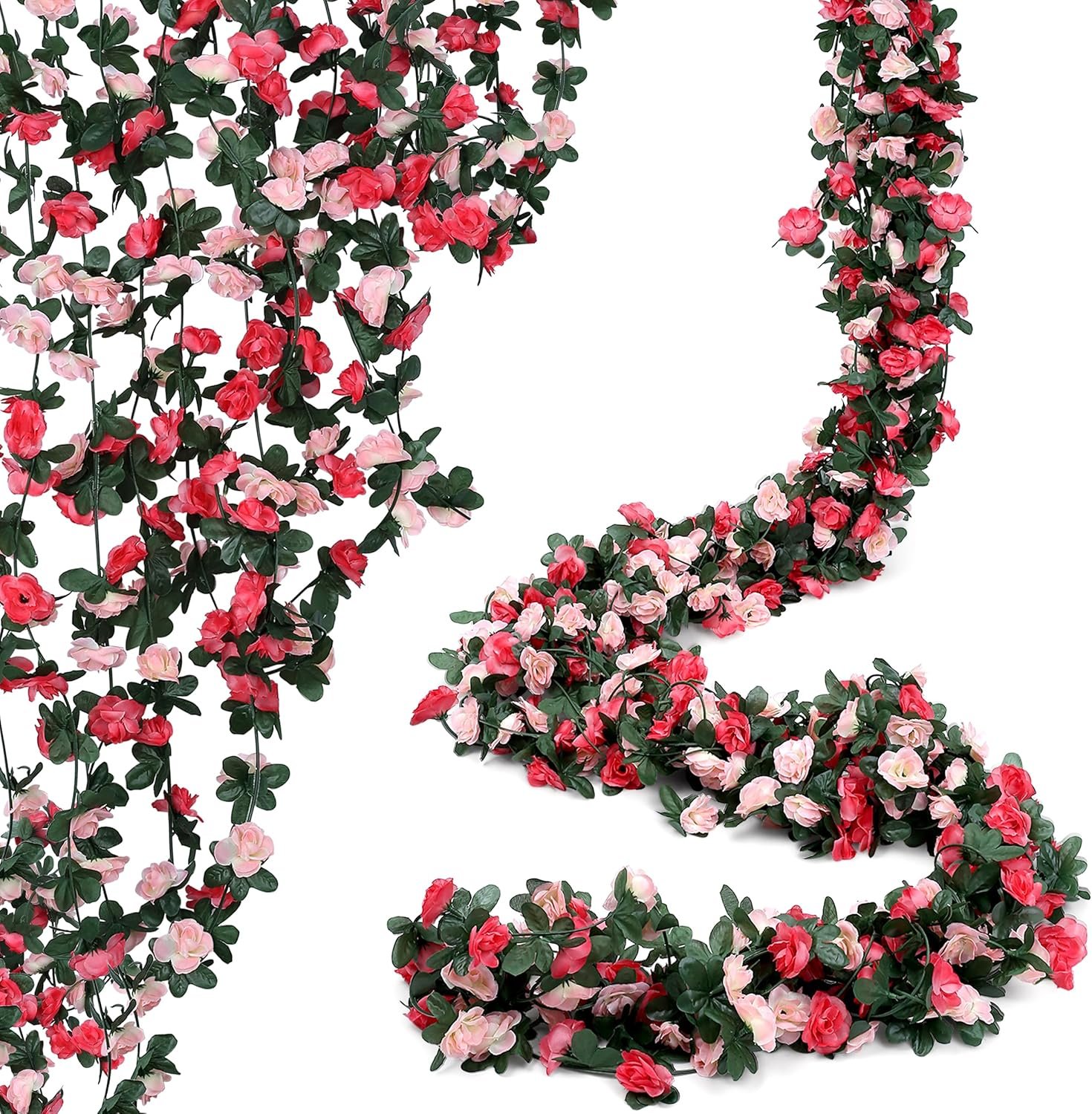 42.5FT Pink Flower Garlands 5PCS Artificial Flowers Vines Rose Garland for Wedding Christmas Decoration Faux Silk Floral Garlands Strings Room Party Arch Proch Decor