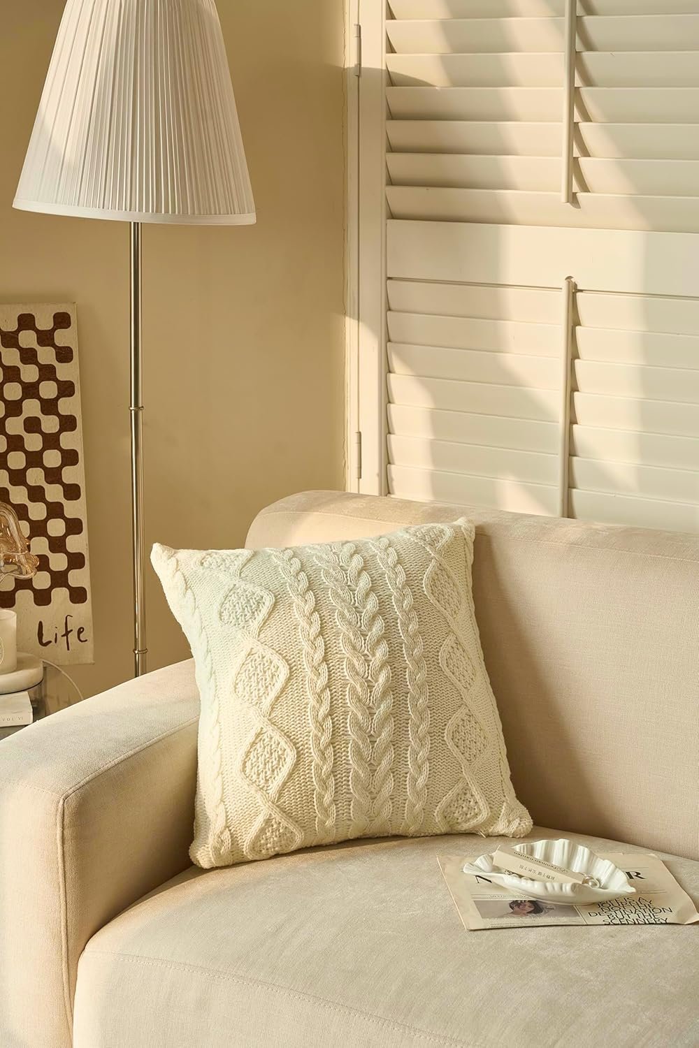 DOKOT Decorative Knit Throw Pillow Cover Chiristmas Farmhouse Sweater Square Warm Cushion Cover for Couch, Bed, Home Accent Decor (Cream, (18×18 inches(45x45cm))