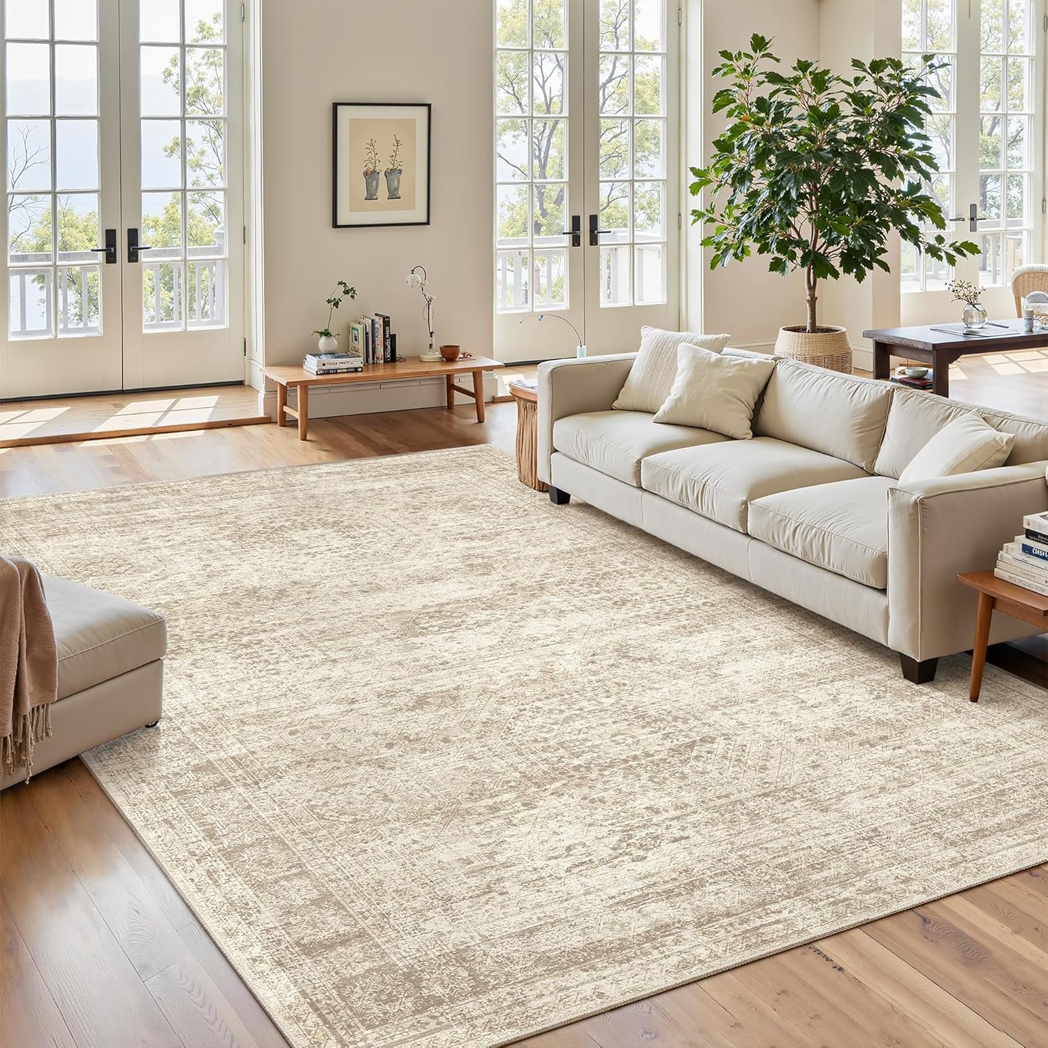 6×9 Area Rug for Living Room Washable 6×9 Rug Non-Slip Modern Rugs for Bedroom Dinning Room Ultra-Thin Indoor Beige Rug