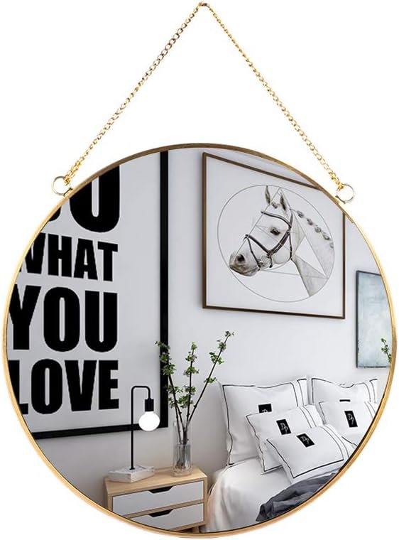 LONGWIN Hanging Wall Circle Mirror Decor Gold Geometric Mirror with Chain for Bathroom Bedroom Living Room 9.8″