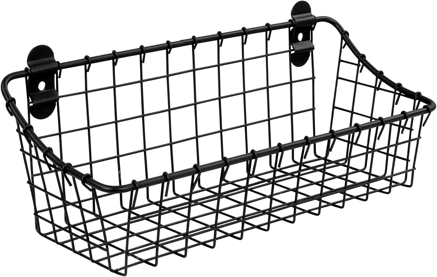 Spectrum Small Wire Wall Basket Matte Black Mounted Rustic Wall Bin, Vintage Wall Mounted Basket Organizer for Pantry Storage, Wall Mount Storage Wire Caddy for Kitchen Organization