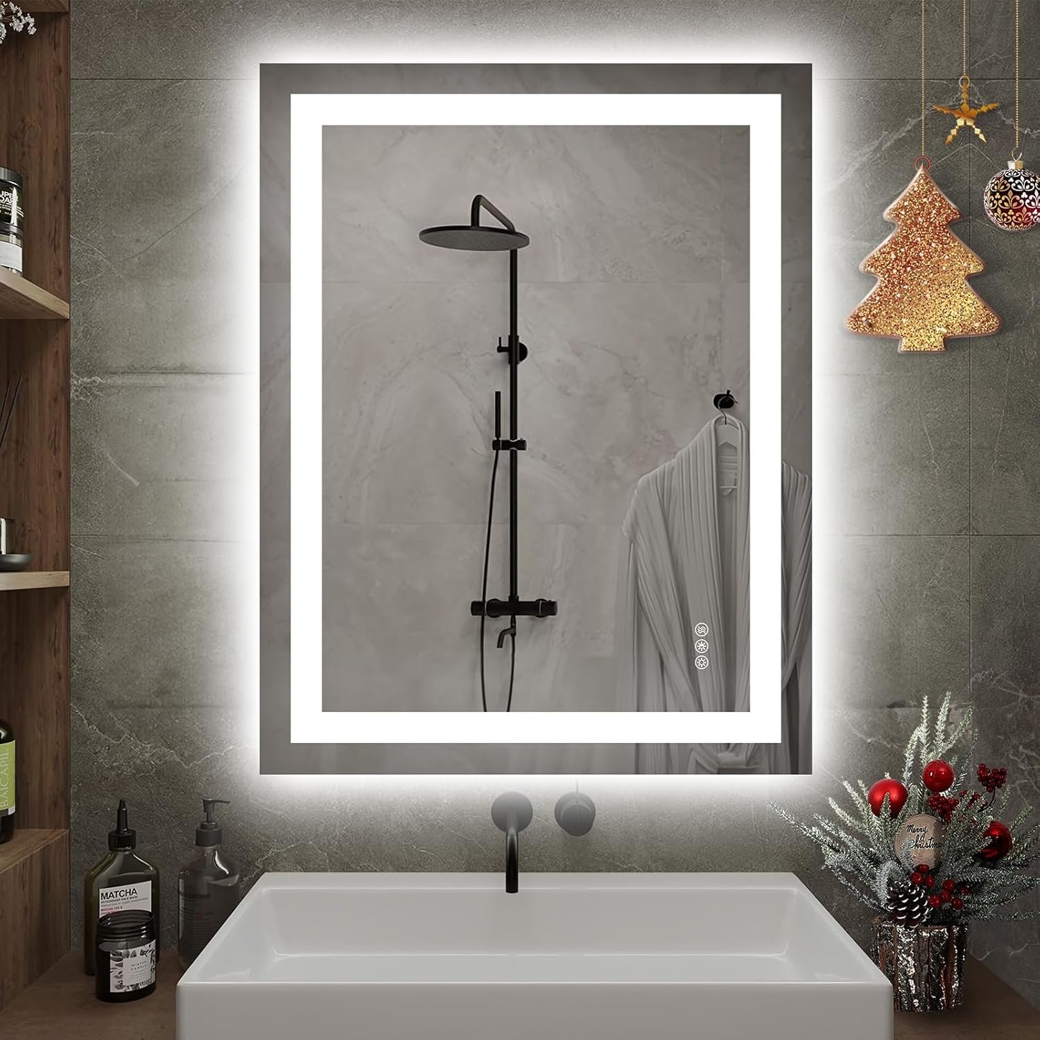 LED Bathroom Mirror with Lights 28×32 Wall Vanity LED Mirror Stepless Dimmable,Double Front and Backlight,Anti-Fog,Memory Smart Mirror for Bathroom