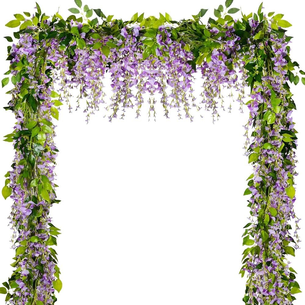 Wisteria Garland Artificial Flowers Wisteria Vine – 5Pcs Total 33ft Purple Fake Hanging Flower