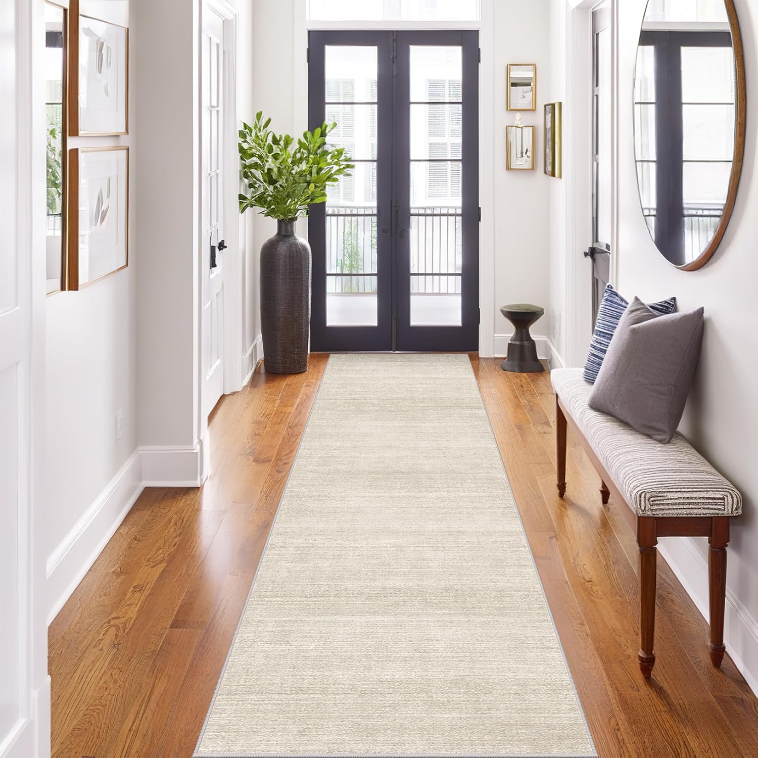 Art&Tuft Washable Runner Rug 2×8 – Kitchen Runner Rug Non-Slip, Soft Low Pile Hallway Runner for Bedroom Bathroom Laundry Living Room, Beige