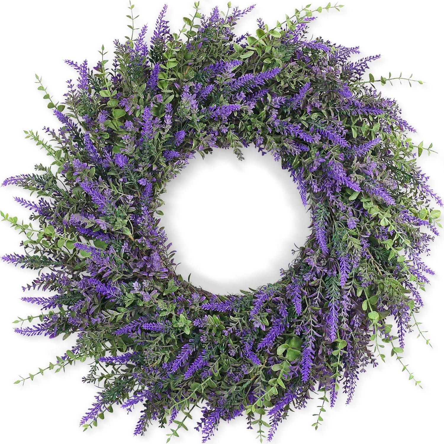 26” Large Eucalyptus and Lavender Wreath for Front Door, Porch, Window- Artificial Eucalyptus Leaves with Lavender Wreath for Home, Farmhouse Wall Decor- Spring, Summer, Fall, All Seasons (Purple)