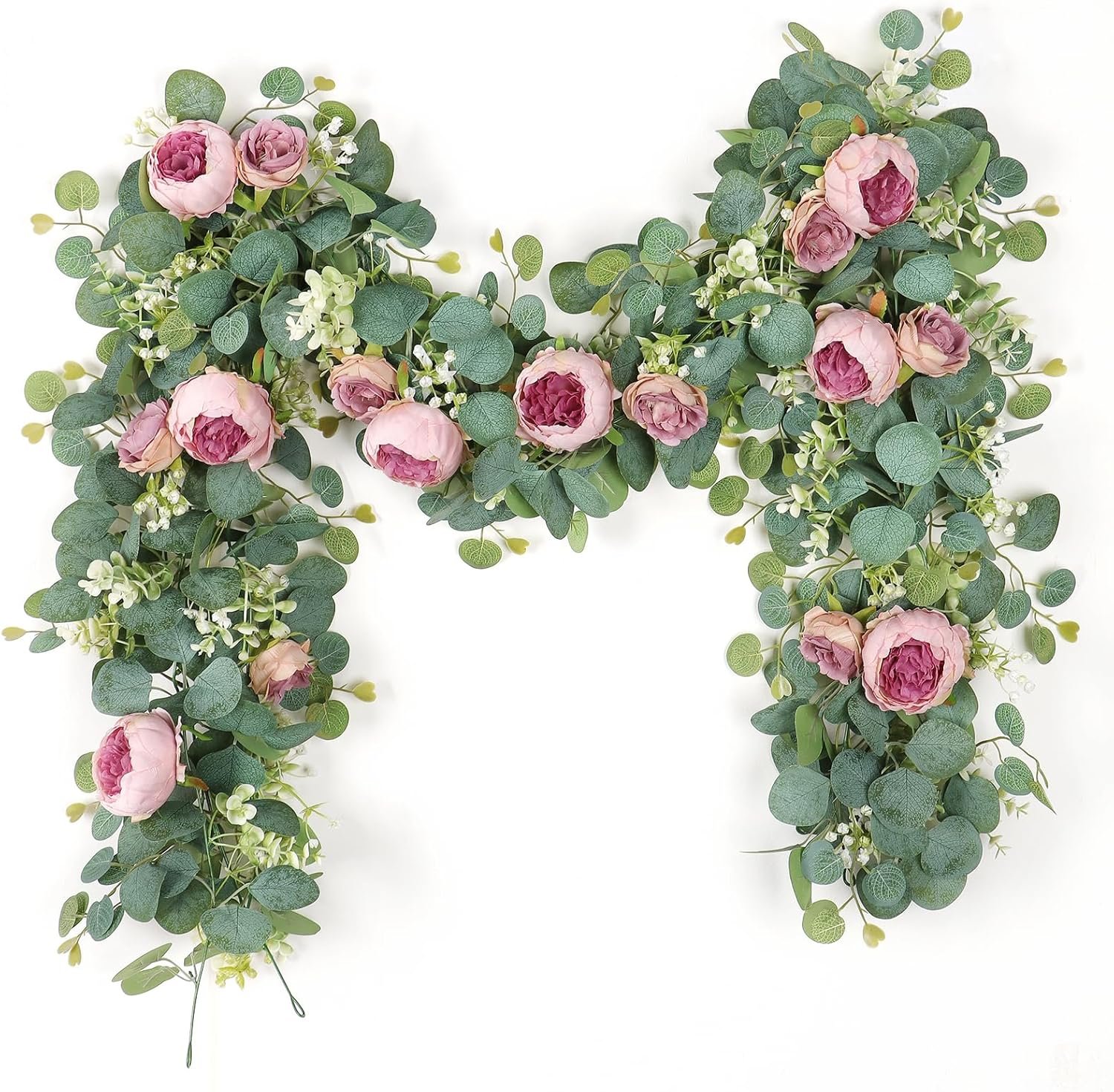 SOMYTING 2 Pack 13FT Flower Garland, Artificial Rose Vine Fake Flower Garland Silk Rose Peony Hanging Vine Faux Floral Garlands for Wedding Party Arch Table Wall Backdrop Decoration (Vintage Pink)