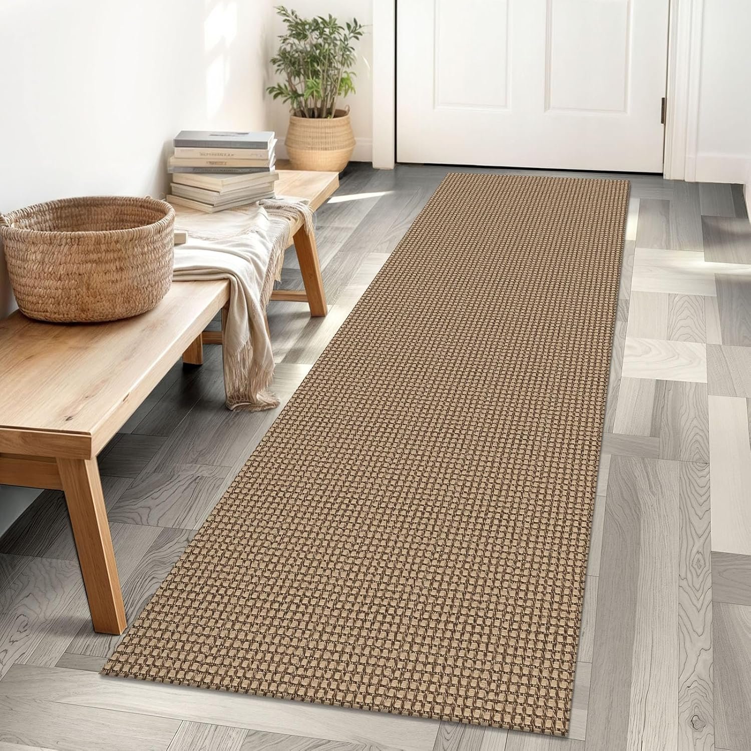 IOHOUZE Washable Runner Rug 2×6 Non Slip Rubber Backed Runners for Hallways Entryway Runner Indoor, Kitchen Rugs Woven Cotton Floor Carpet for Hall Entrance Bedroom, Orange/Tan/Brown