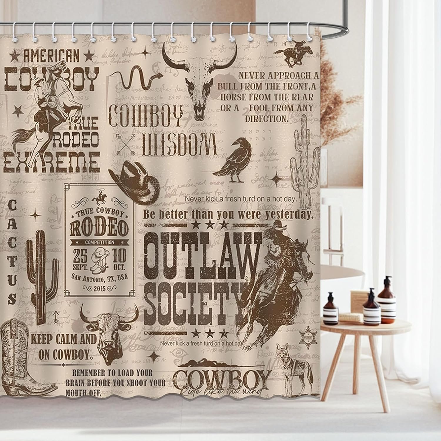 Mocsicka Western Cowboy Shower Curtain Vintage Wild West Country Farmhouse Bathroom Shower Curtain Rustic Cowboy Waterproof Fabric Shower Curtains Bathtub Decor with 12 Hooks 72 X 72 Inch