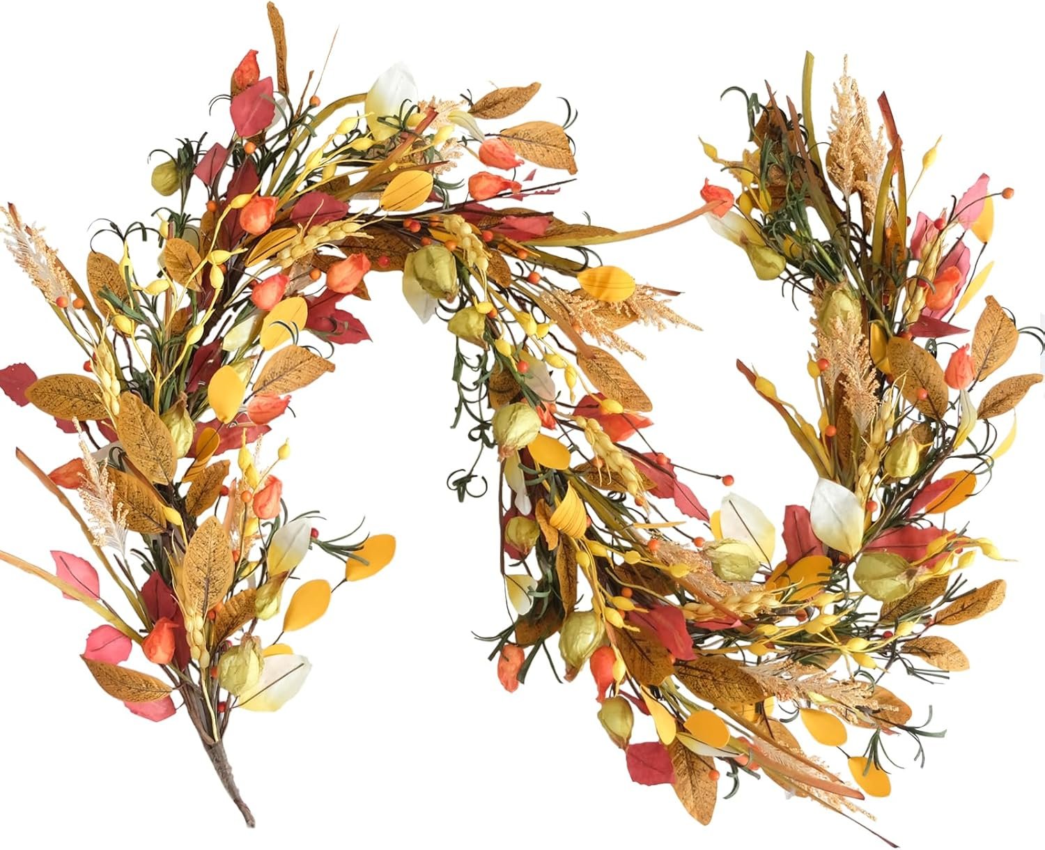 70 inch Fall Garland Artificial Eucalyptus Garland with Flowers, Fall Decor Fake Rose Garland, Fall Flower Faux Floral Garland for Wedding Home Party Table