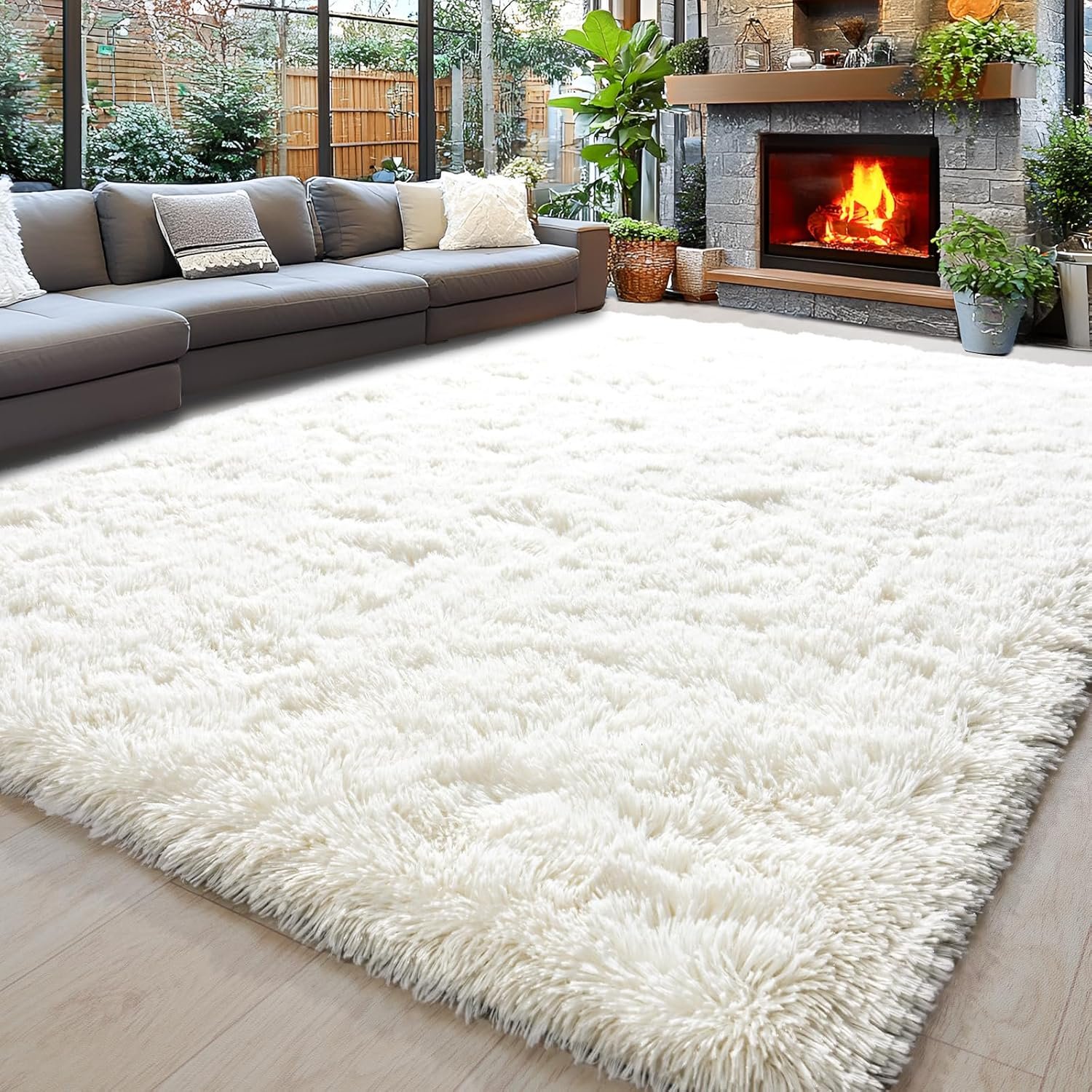 8×10 Area Rugs for Living Room, Ultra Soft Fluffy Large Shaggy Rug Carpet for Bedroom, Non-Slip Fuzzy Plush Rugs for Nursery Boys Girls Kids Room Modern Indoor Home Decor, Cream White