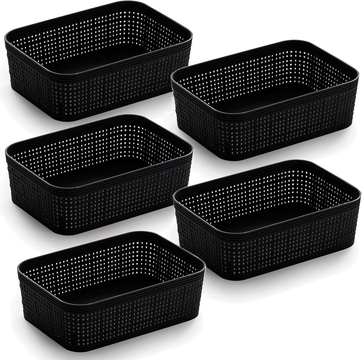 BINO | Woven Plastic Basket | XS (Black), 5-Pack | THE JUTE COLLECTION | Home Organization, Space – Saving Storage, Stylish Design | Jute Basket | Plastic Storage Basket