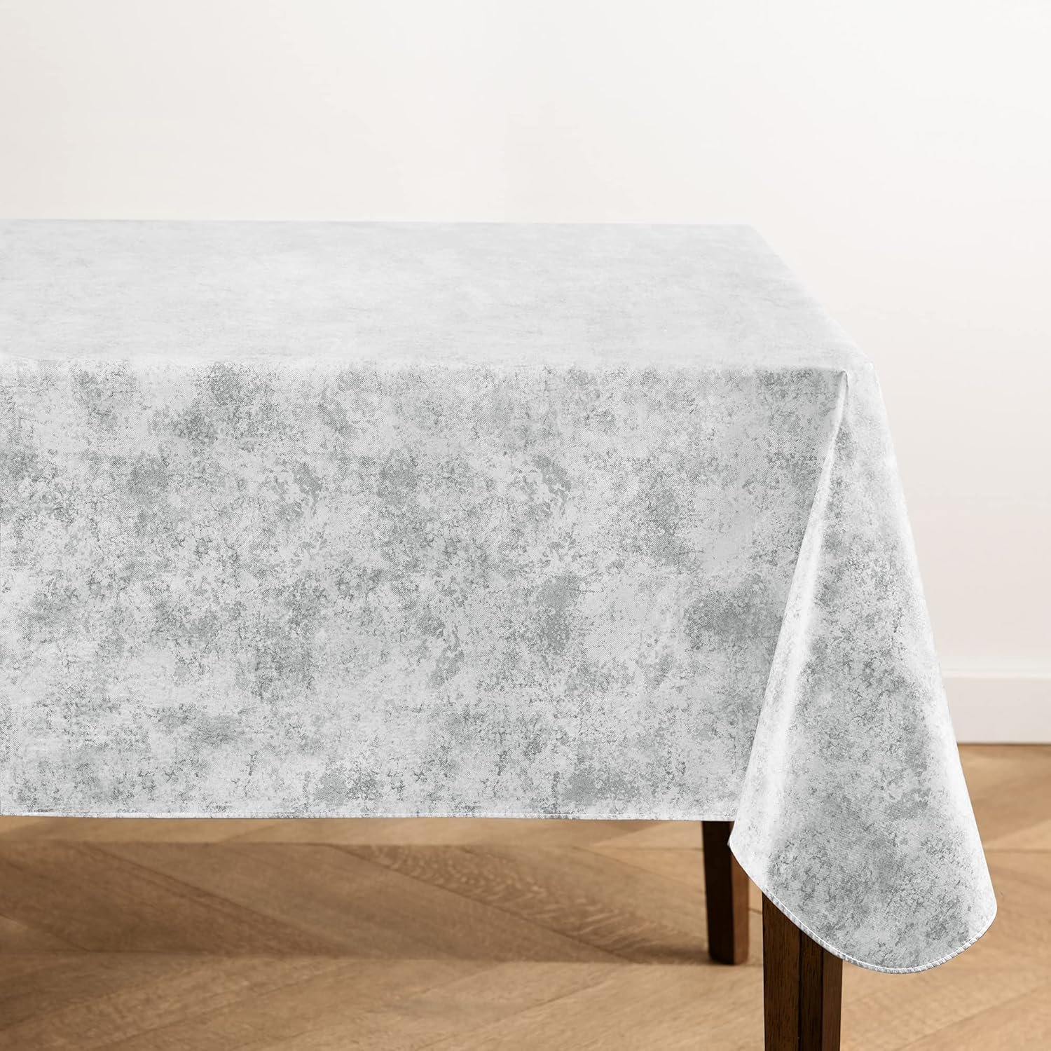 Elrene Home Fashions Mesa Marble Water- and Stain-Resistant Vinyl Tablecloth with Flannel Backing, 60 Inches X 120 Inches, Rectangle, Gray/White