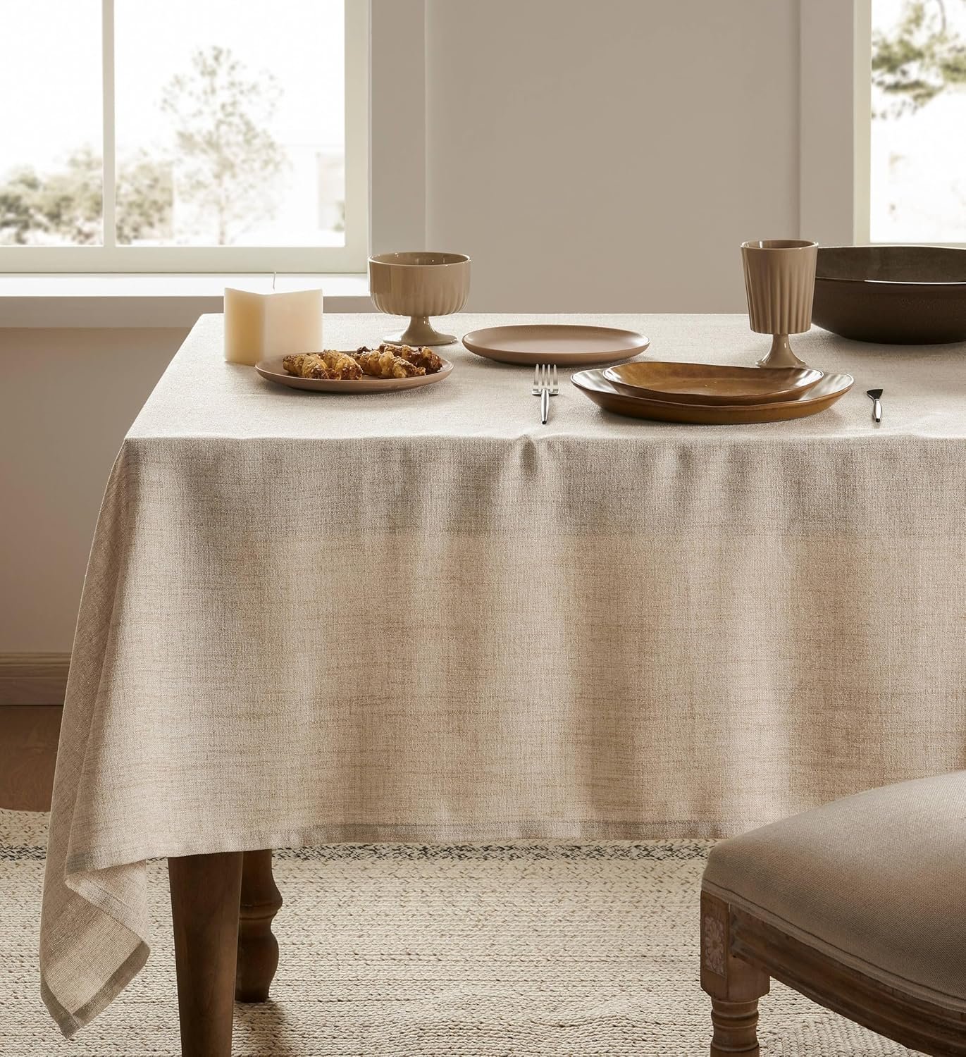 Linen Tablecloth for Rectangle Table, Farmhouse Style Neutral Tablecloth, Water Resistant Burlap Tablecloths for Dining Table Farmhouse Kitchen, 52×70 Inch Natural