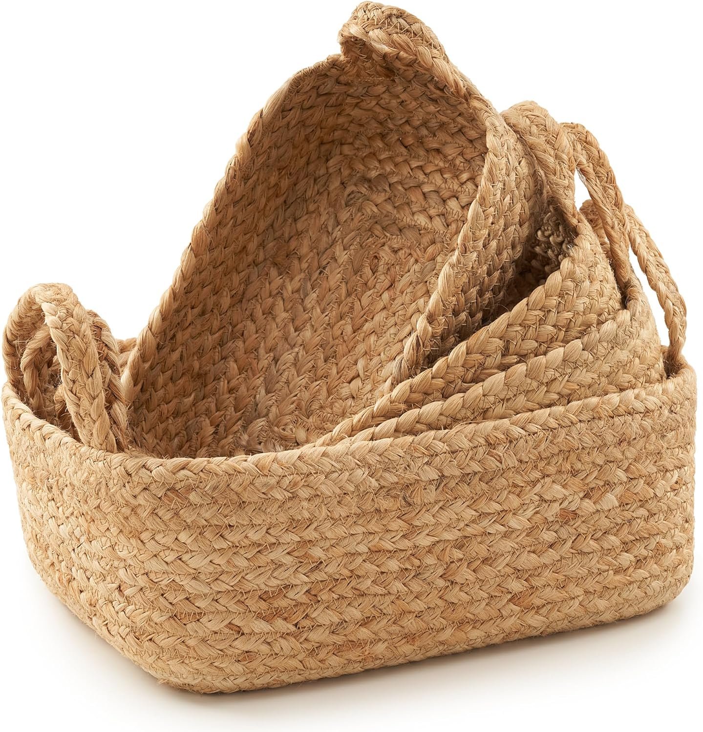 Beautiful Storage Basket Set of 4 – Natural Jute Rope Baskets for Shelves Are Perfect for Organizing Your Home – Quality Storage Bins Easily Fit With Any Nursery or Bedroom Decor