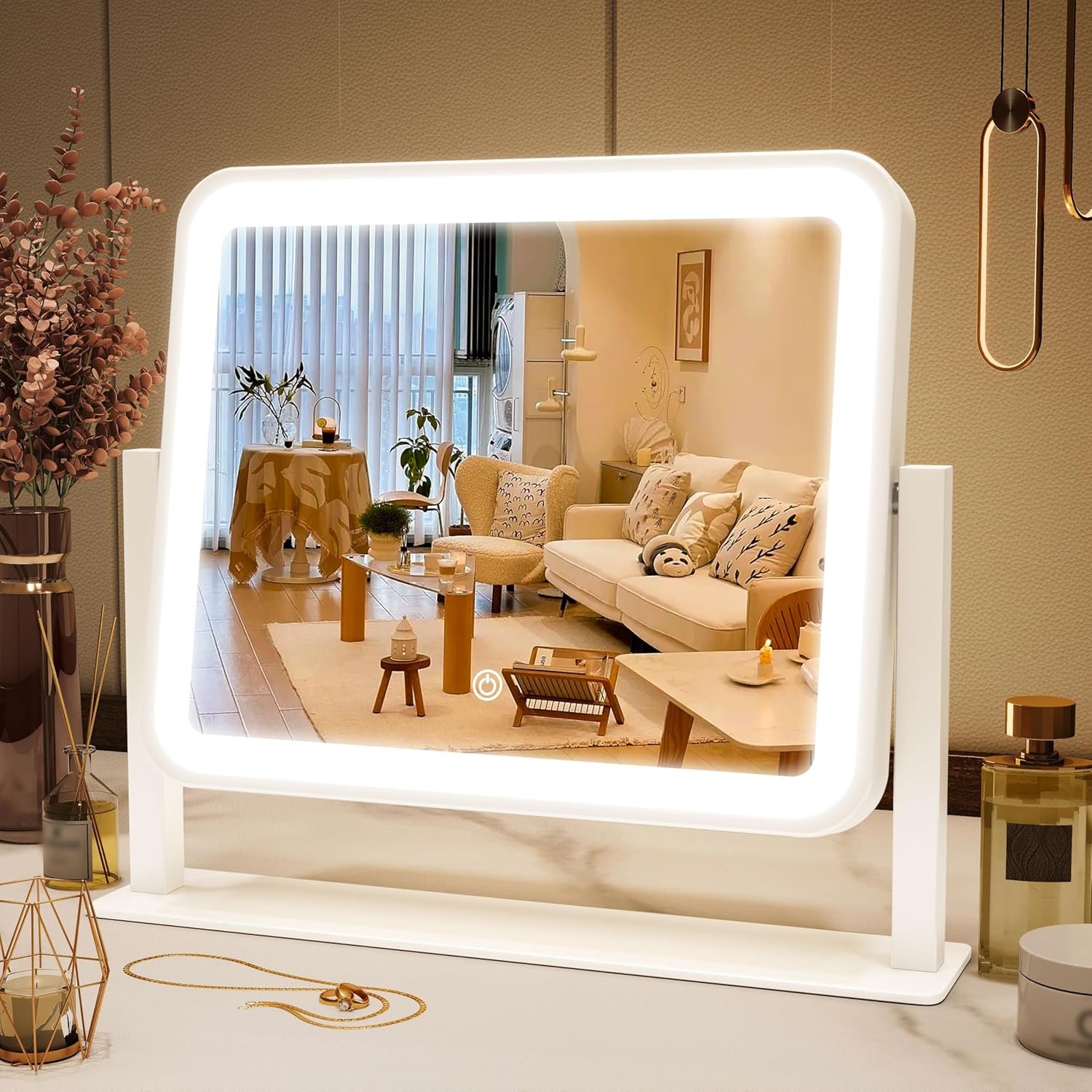 FENNIO Vanity Mirror with Lights 14″×12″ Makeup Mirror with Lights,Lighted Vanity Mirror Tabletop,Smart Touch with 3-Color Lighting,Dimmable,for Vanity Desk Tabletop